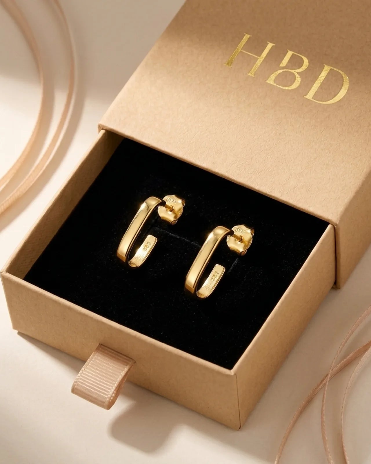 Square J Hoop Earrings in Gold or Silver – Minimalist Stud Hoops