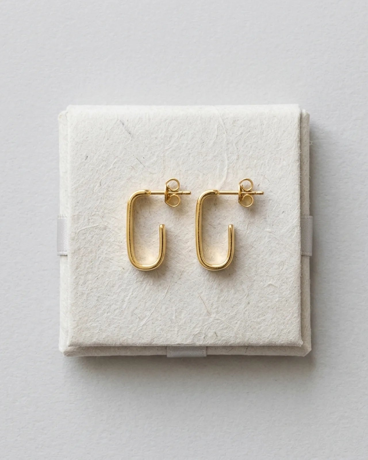 Square J Hoop Earrings in Gold or Silver – Minimalist Stud Hoops