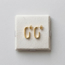 Square J Hoop Earrings in Gold or Silver – Minimalist Stud Hoops