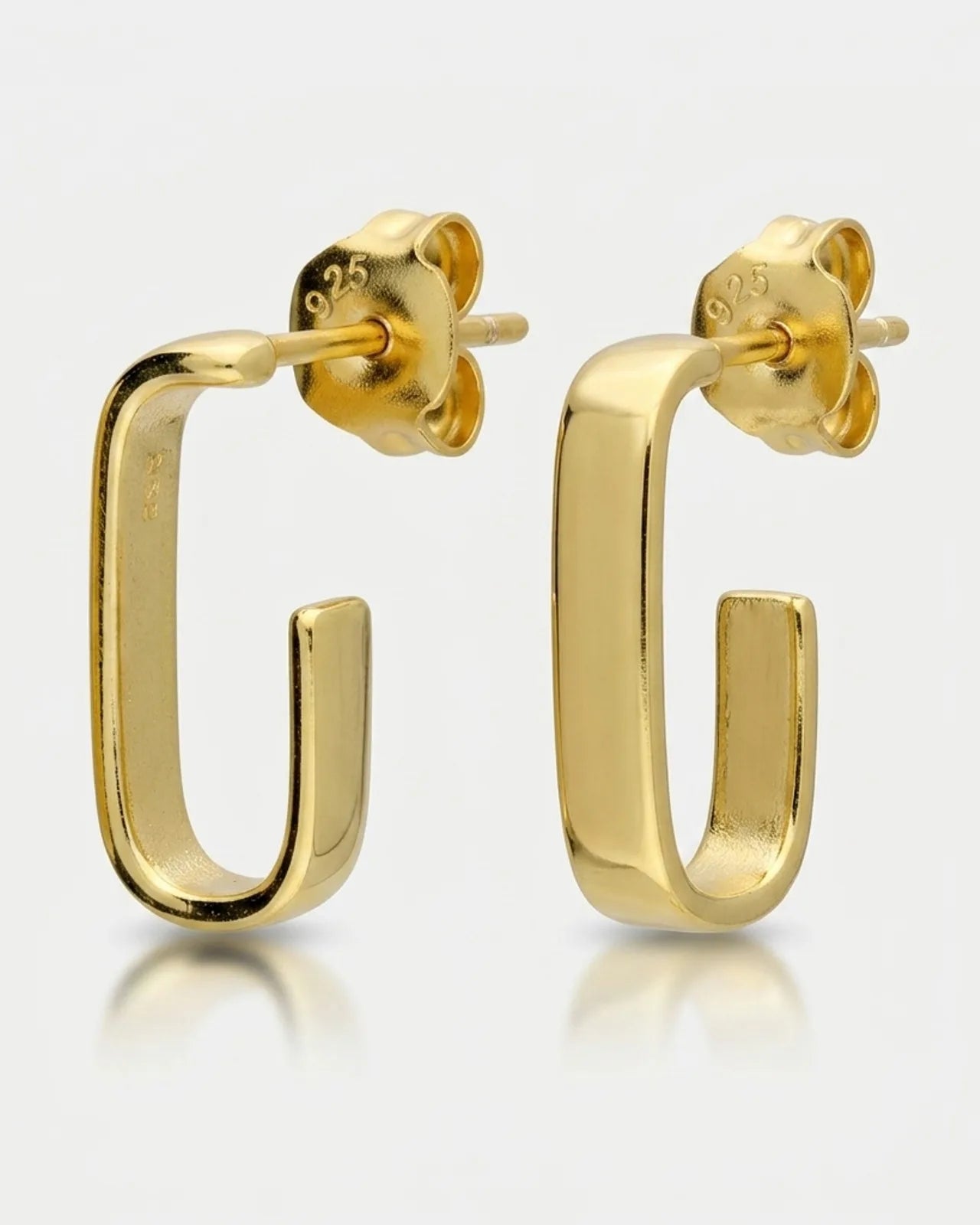 Square J Hoop Earrings in Gold or Silver – Minimalist Stud Hoops