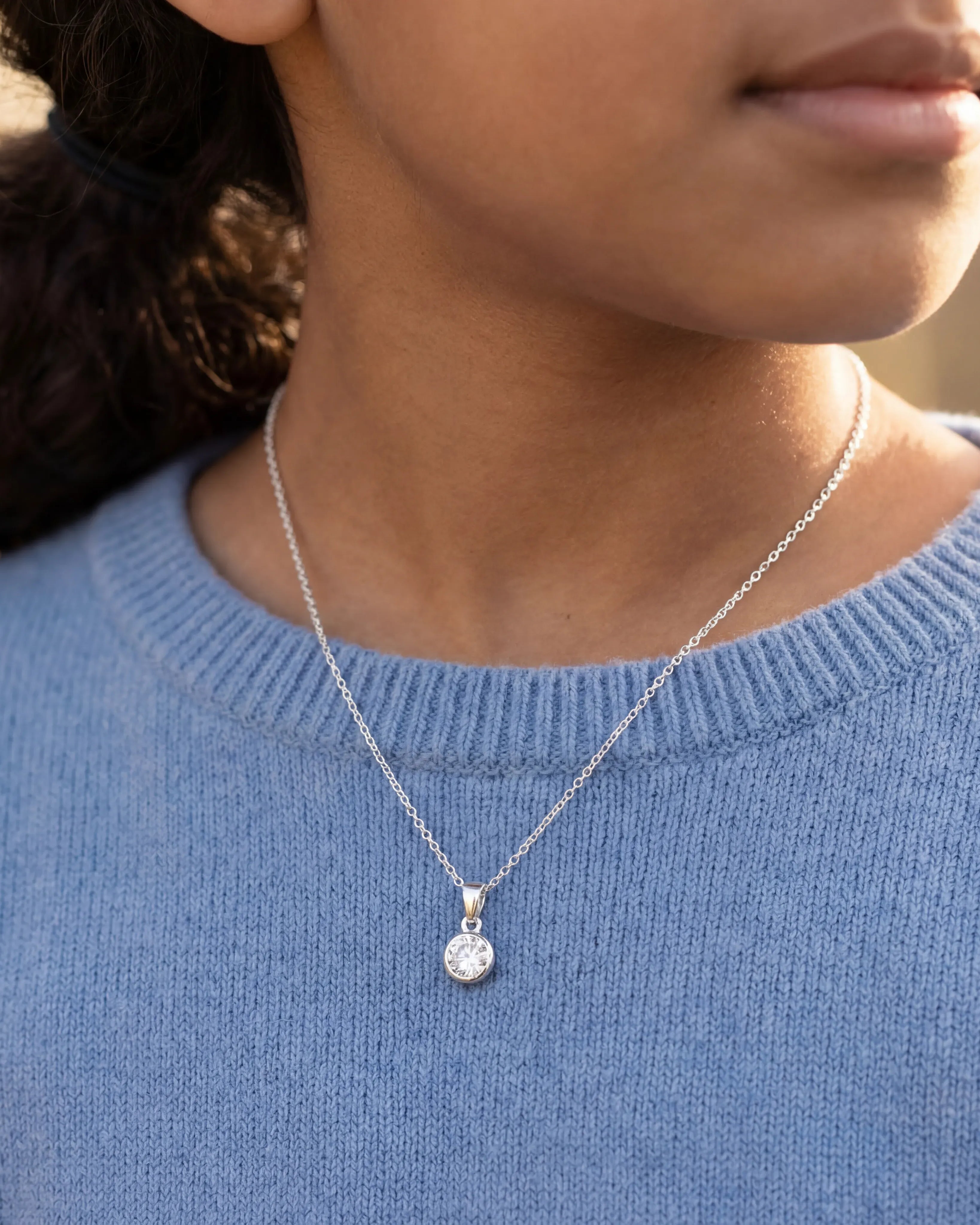 Sterling Silver / Style 1 / 14" Inches Necklace Kids Birthstone Necklace Noa & Nellie Kids Birthstone Necklace - Children's Birthstone Necklace in Sterling Silver