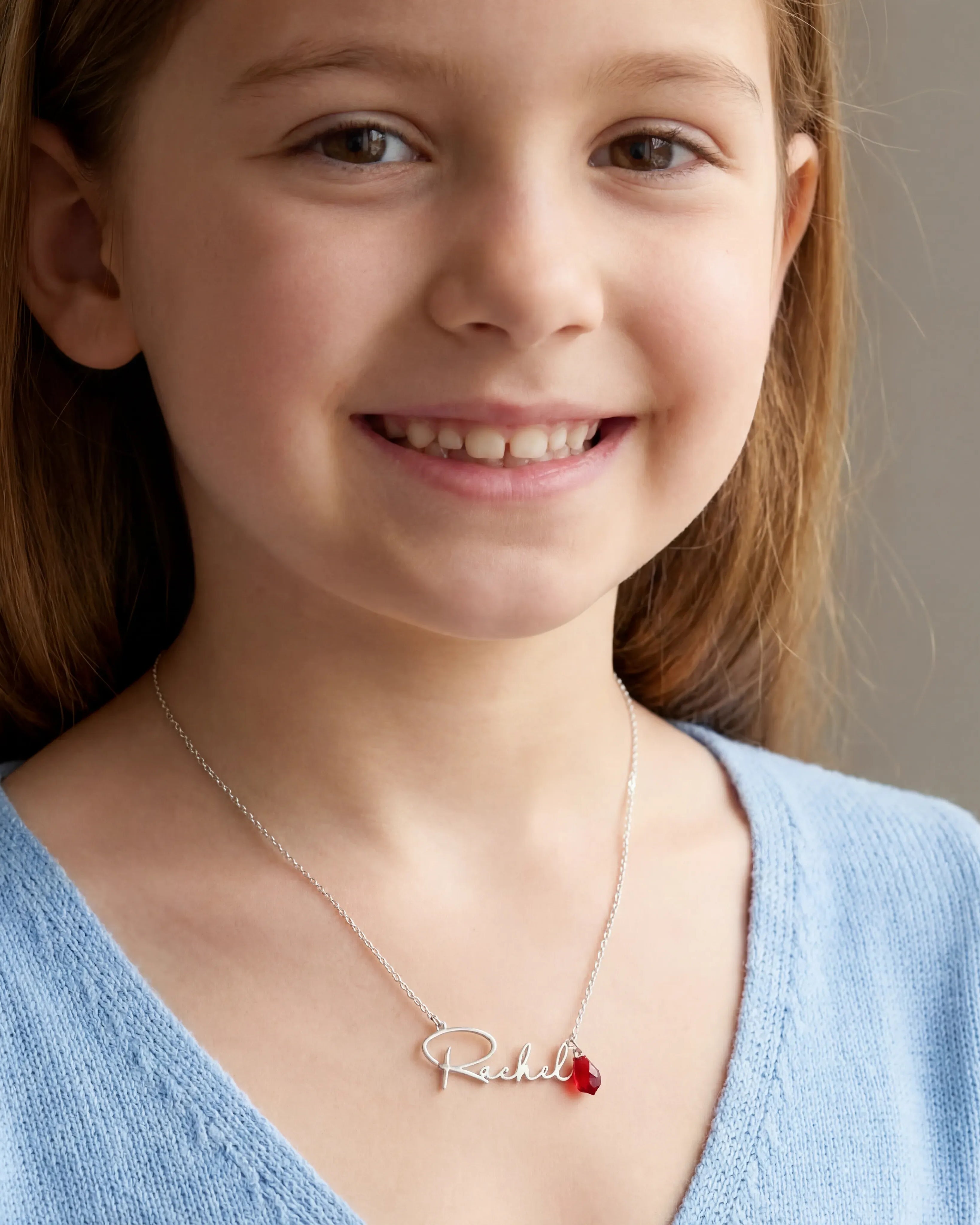Sterling Silver / Style 1 / 14" Inches Necklace Personalised Kids Necklace Noa & Nellie Kids Name Necklace "Ruby" – Personalised Children’s Jewellery in Gold or Silver – Font1