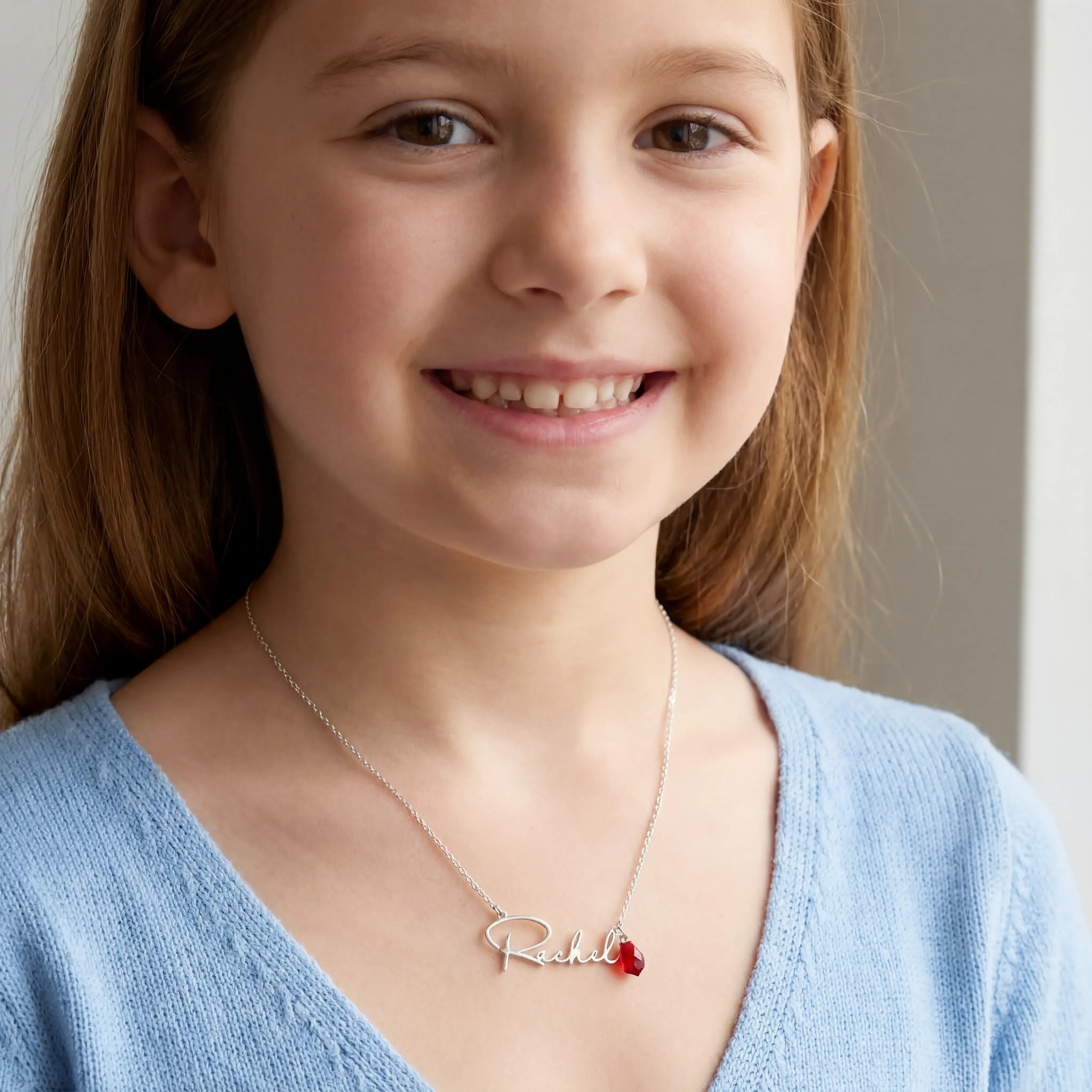Sterling Silver / Style 1 / 14" Inches Necklace Personalised Kids Necklace Noa & Nellie Kids Name Necklace "Ruby" – Personalised Children’s Jewellery in Gold or Silver – Font1