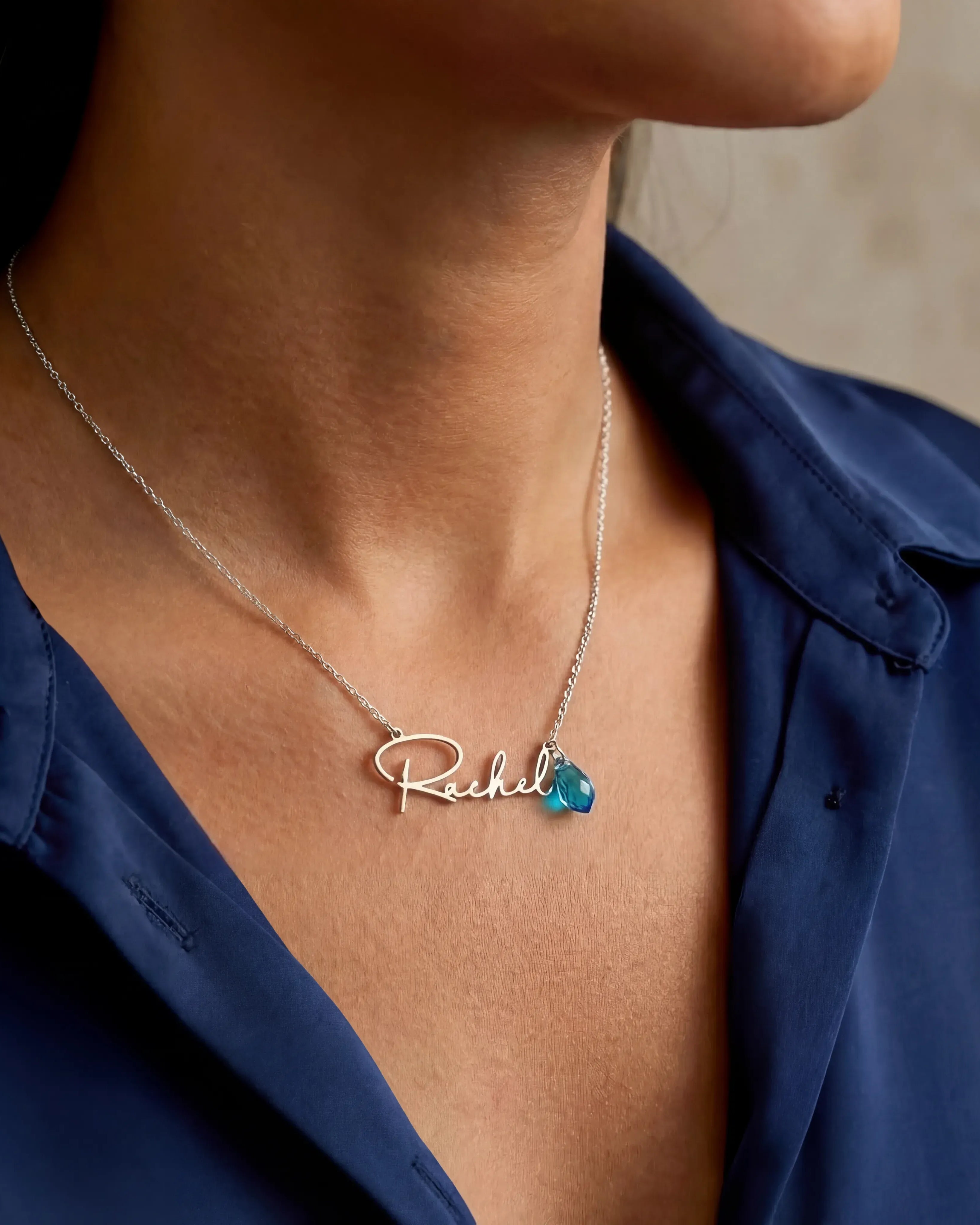 Sterling Silver / Style 1 / 18" Inches Necklace Birthstone Personalised Name Necklace HBD Birthstone Personalised Name Necklace in 18ct Gold & Sterling Silver