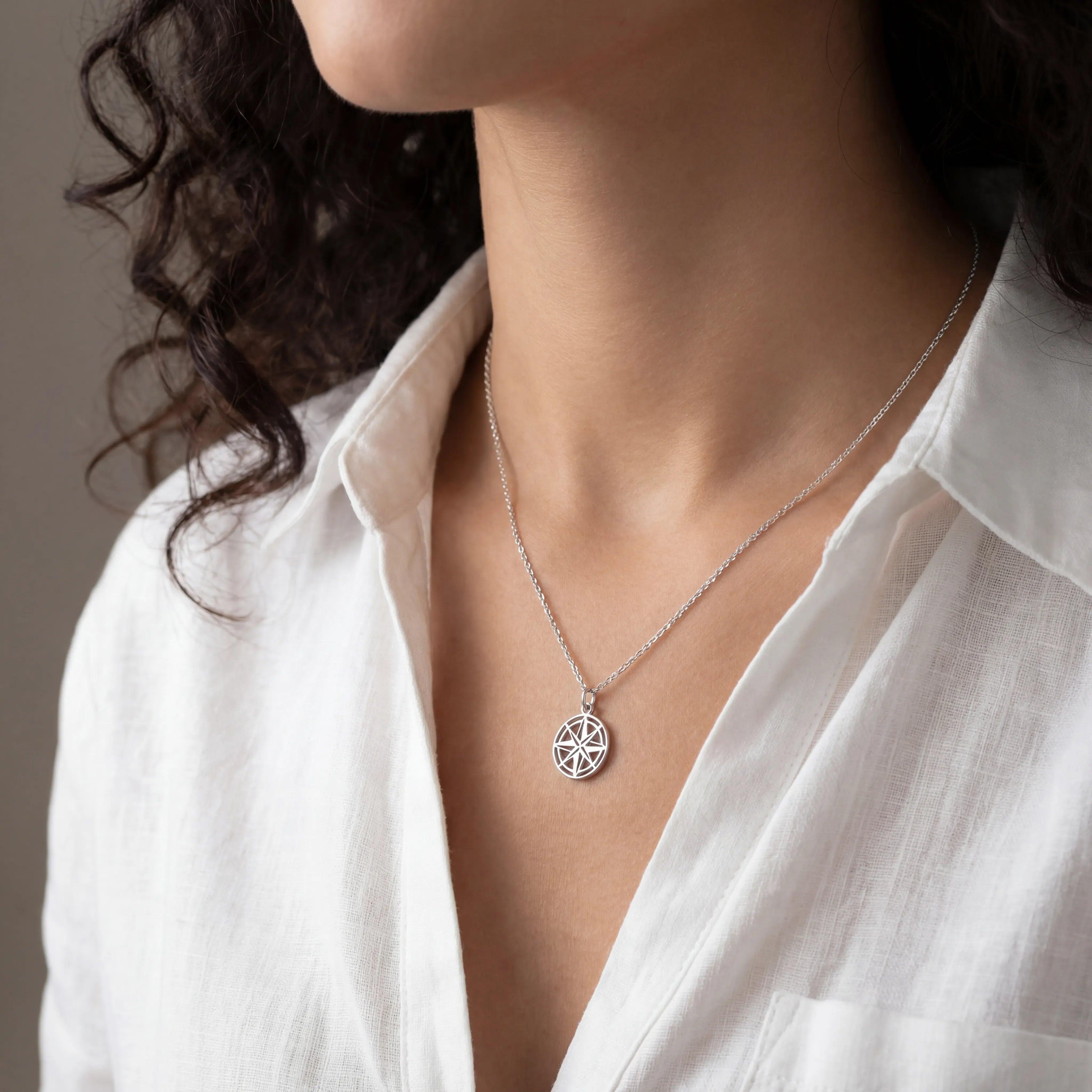 Sterling Silver / Style 1 / 18" Inches Necklace Compass Necklace HBD Compass Star Pendant Necklace in Gold or Silver – Symbolic Compass Necklace