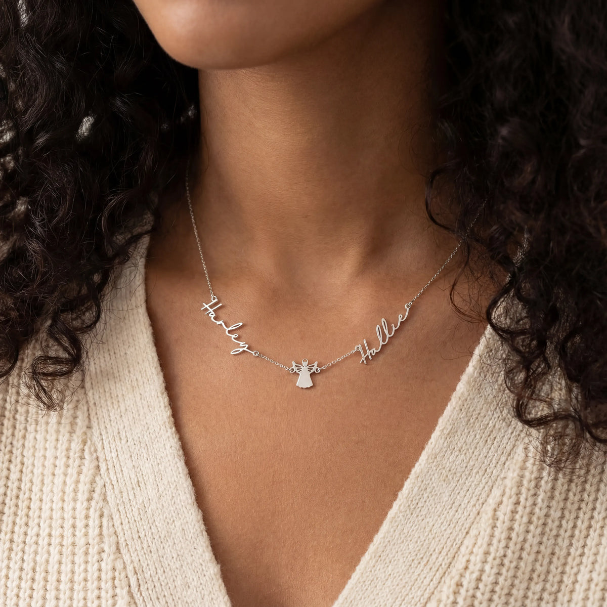 Angel Name Necklace with Two Names – Personalised Gold & Silver Gift