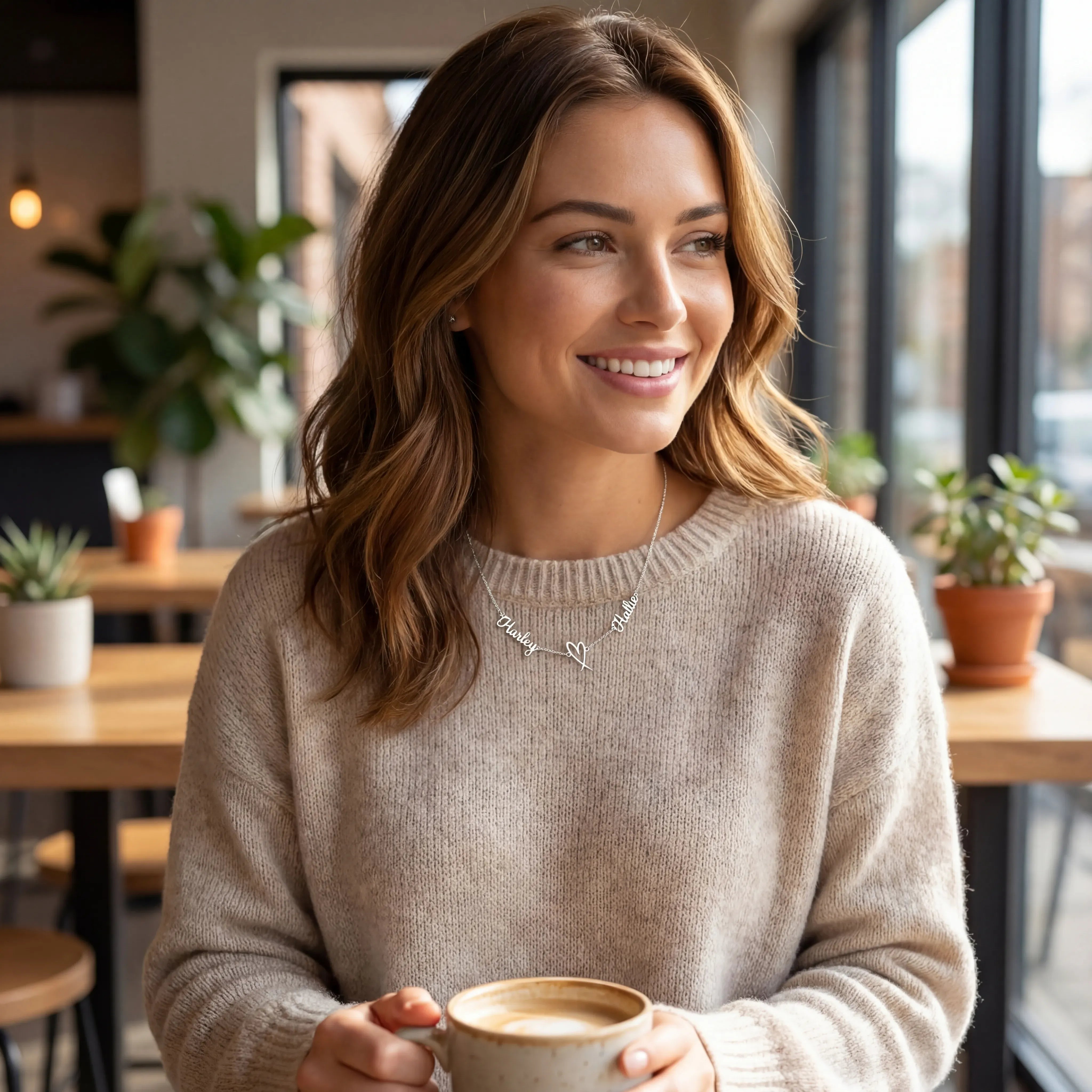 Sterling Silver / Style 1 / 18" Inches Necklace Double Name with Heart Necklace HBD Double Name with Heart Necklace | Personalised Couples Name & Heart in Gold & Silver - Font2