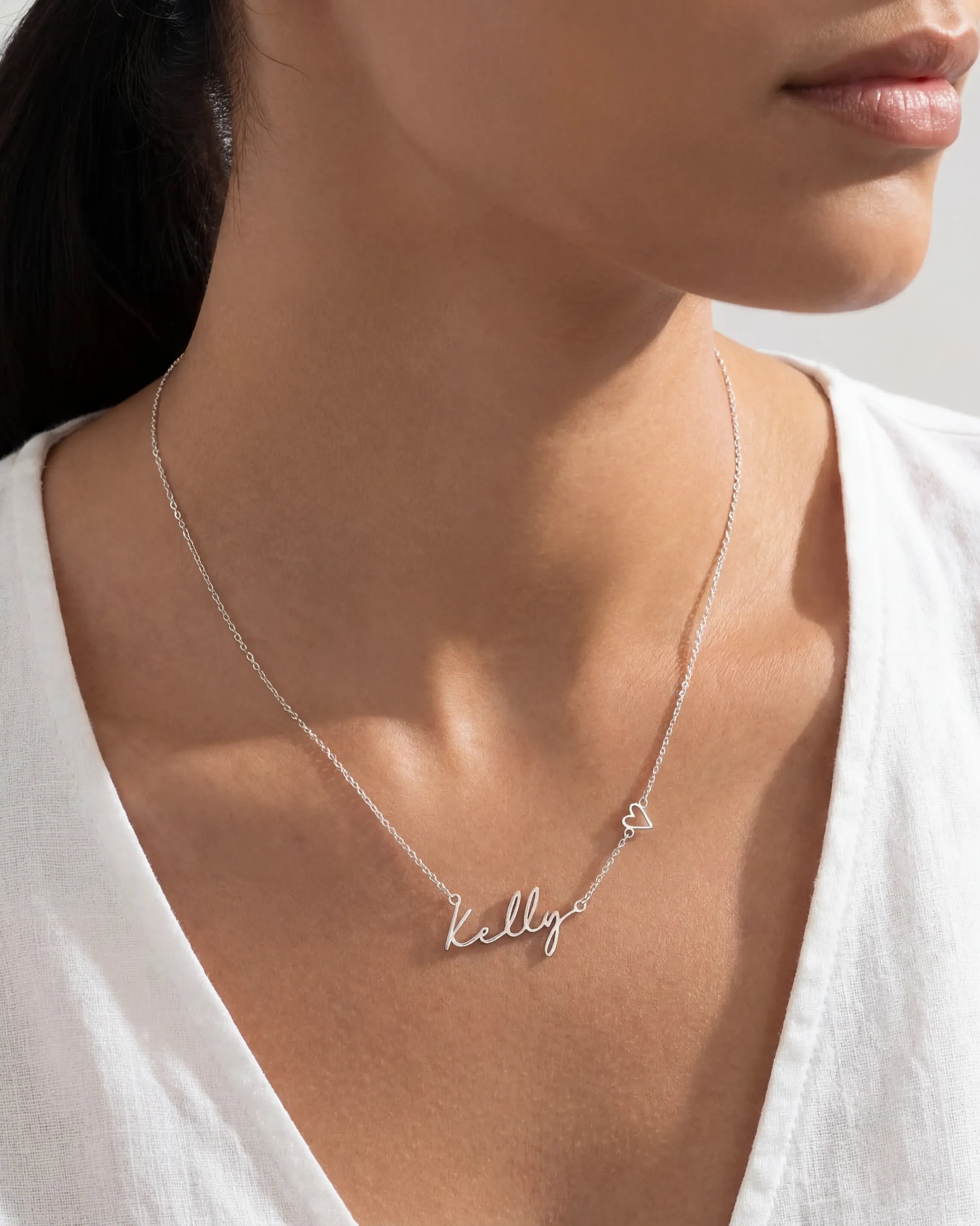 Sterling Silver / Style 1 / 18" Inches Necklace Personalised Name & Heart Necklace HBD Personalised Name & Heart Necklace – Custom Gold, Silver & Vermeil Jewellery