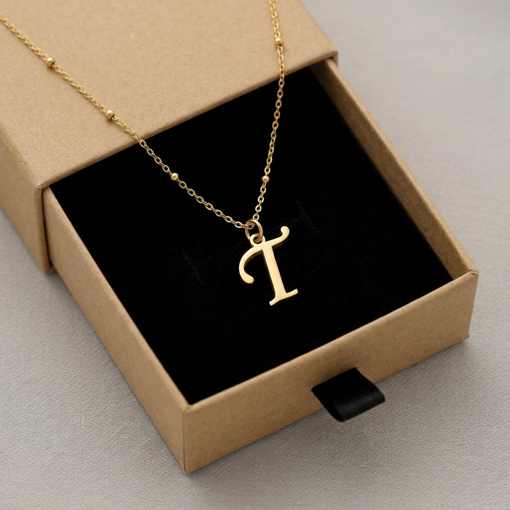 T Necklace | Initial & Letter T Pendant, Gold & Silver