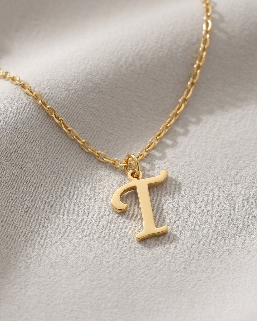 T Necklace | Initial & Letter T Pendant, Gold & Silver