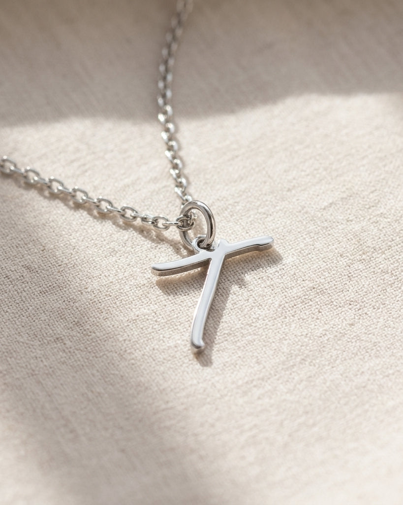 T Necklace | Initial & Letter T Pendant, Gold & Silver