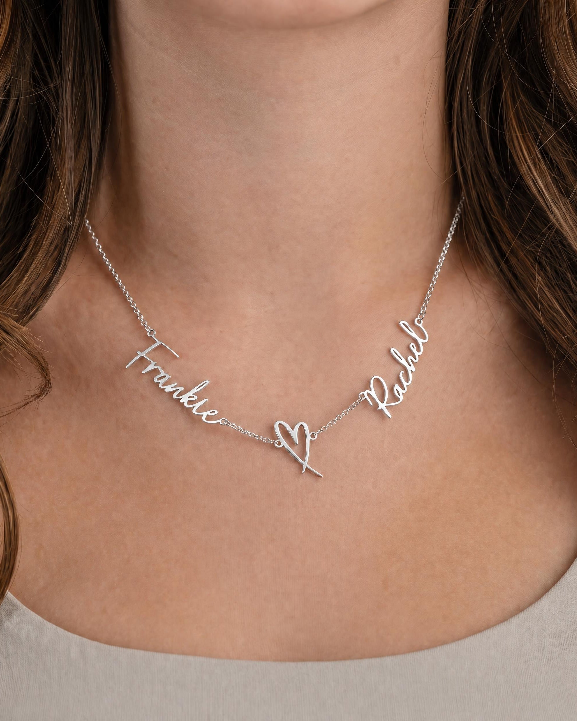 Double Name with Heart Necklace | Personalised Couples Name & Heart in Gold & Silver - Font2