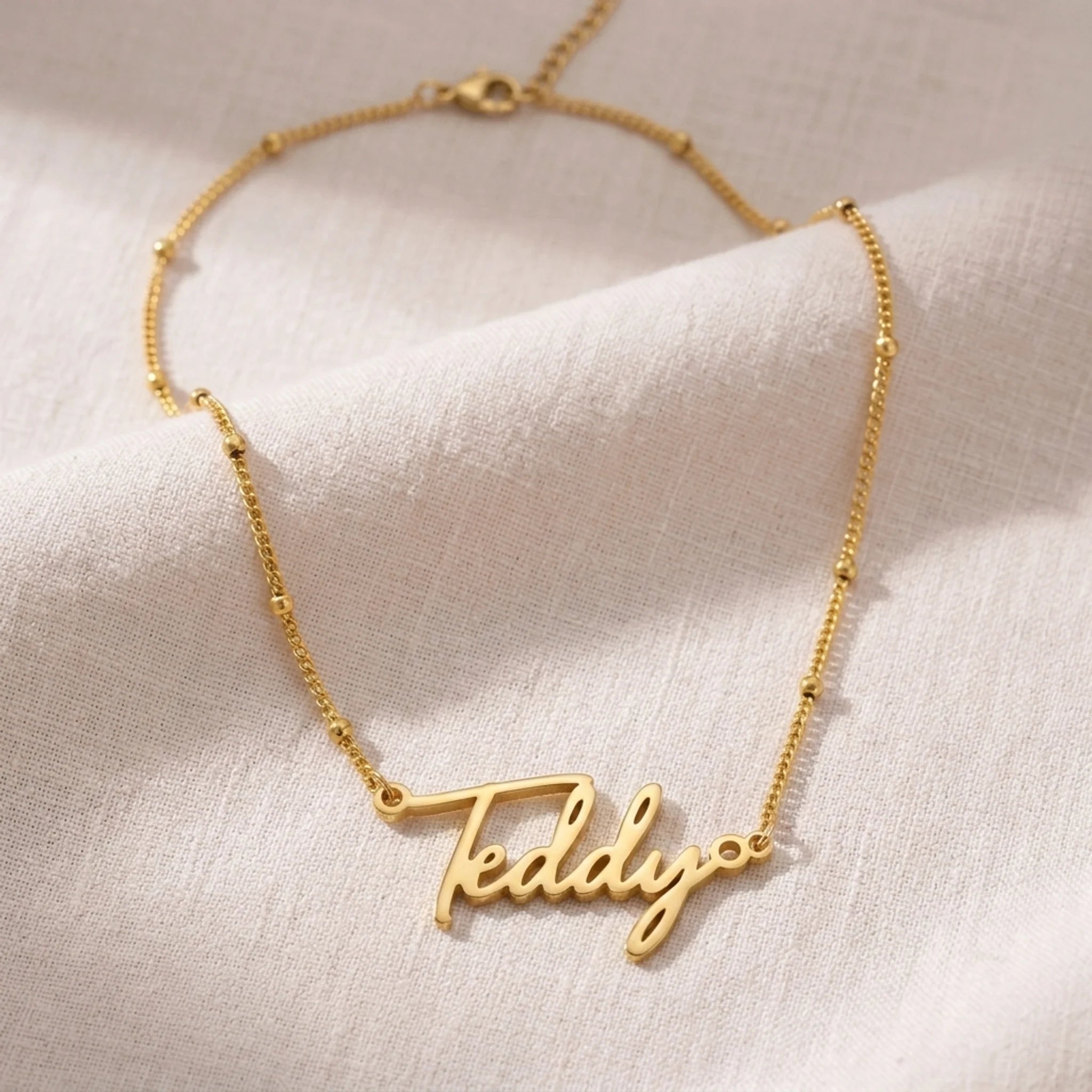 Teddy Name Necklace | 18ct Gold, Silver & Vermeil | Ready to Ship