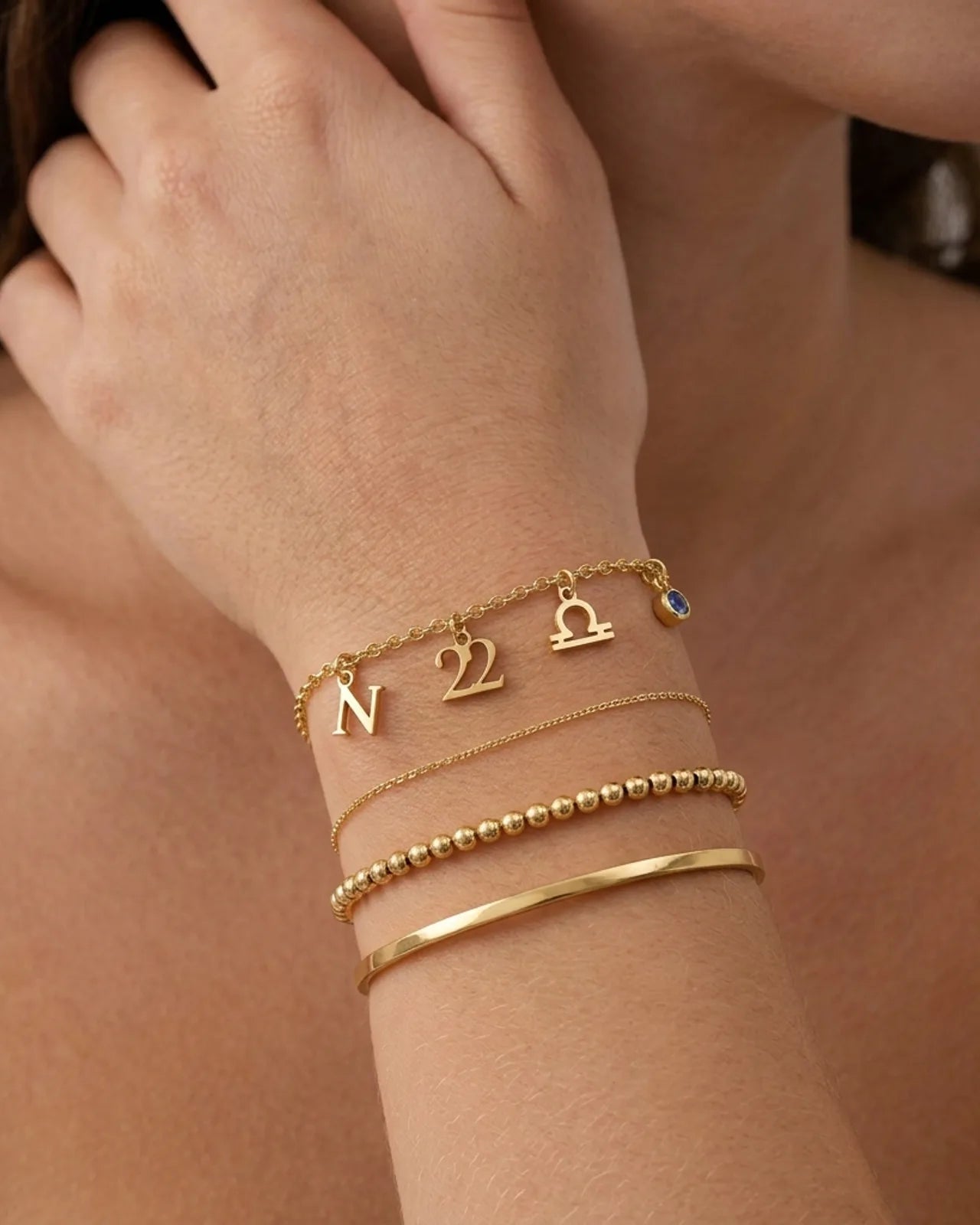Personalised Story Bracelet with Initial, Year, Zodiac & Birthstone – Custom Gift for Her