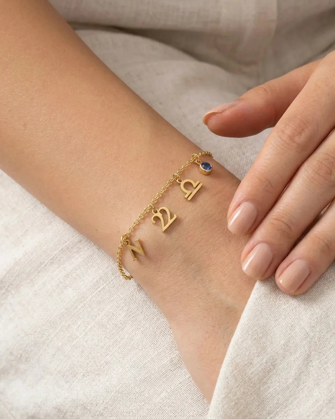 Personalised Story Bracelet with Initial, Year, Zodiac & Birthstone – Custom Gift for Her