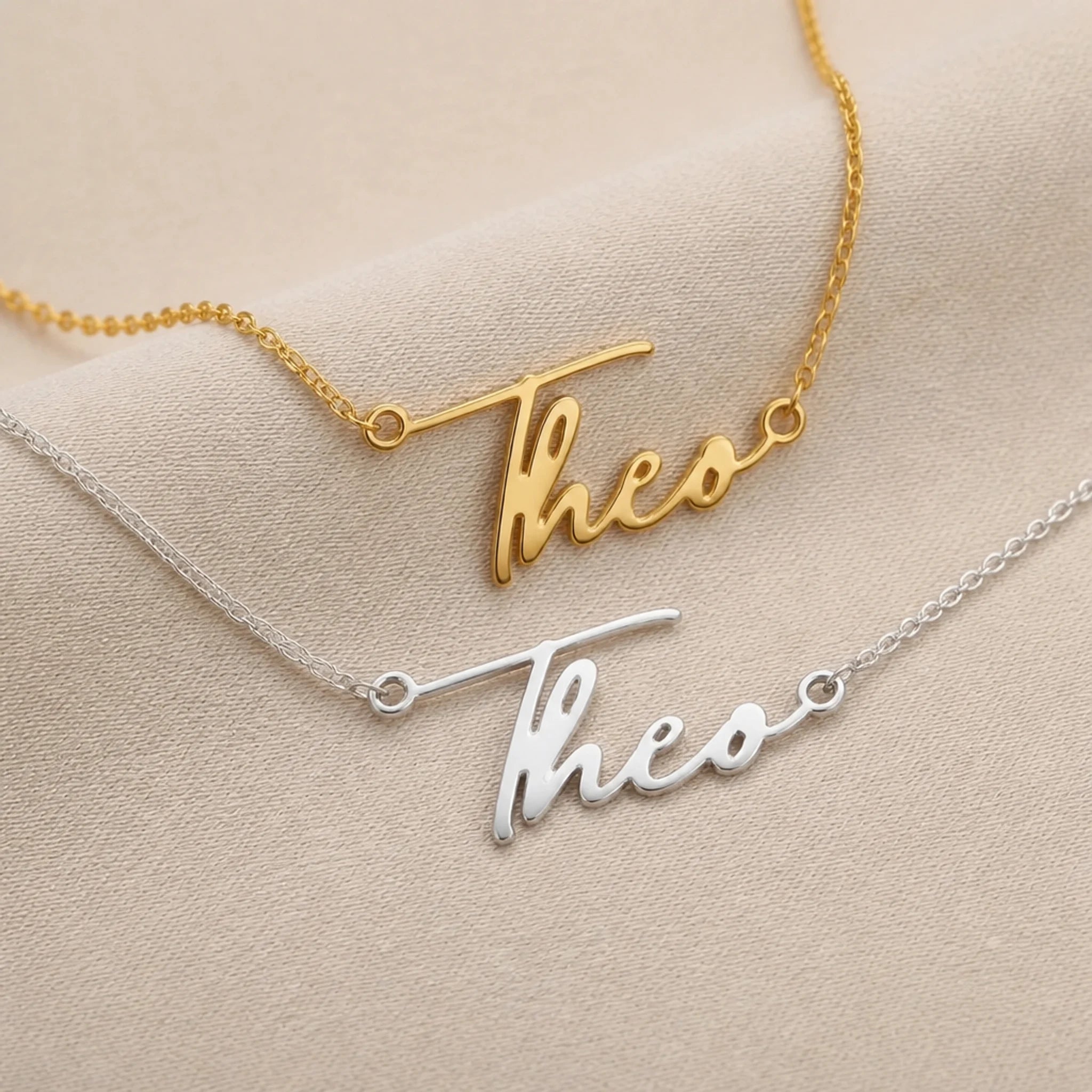 Theo Name Necklace | 18ct Gold, Silver & Vermeil | Ready to Ship