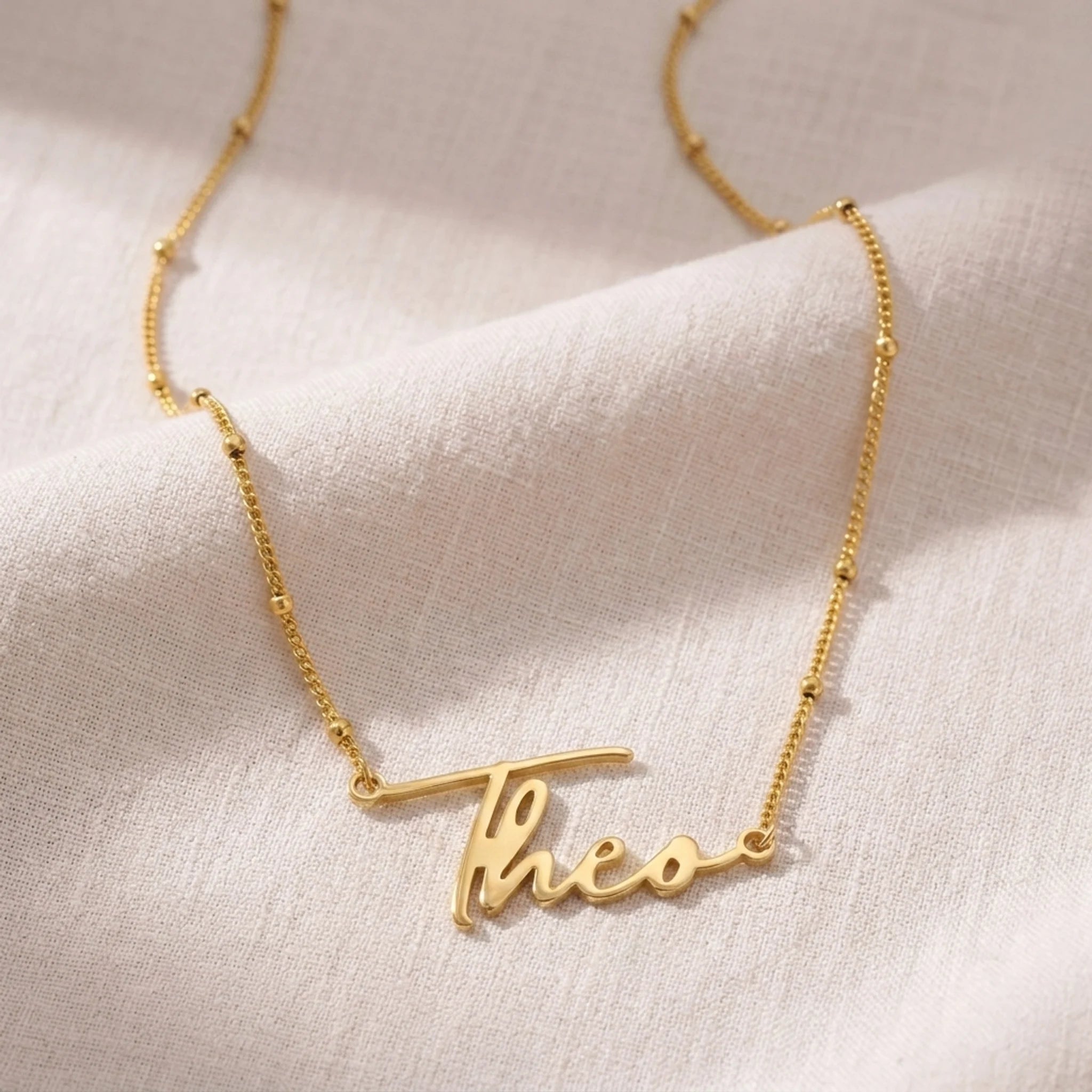 Theo Name Necklace | 18ct Gold, Silver & Vermeil | Ready to Ship