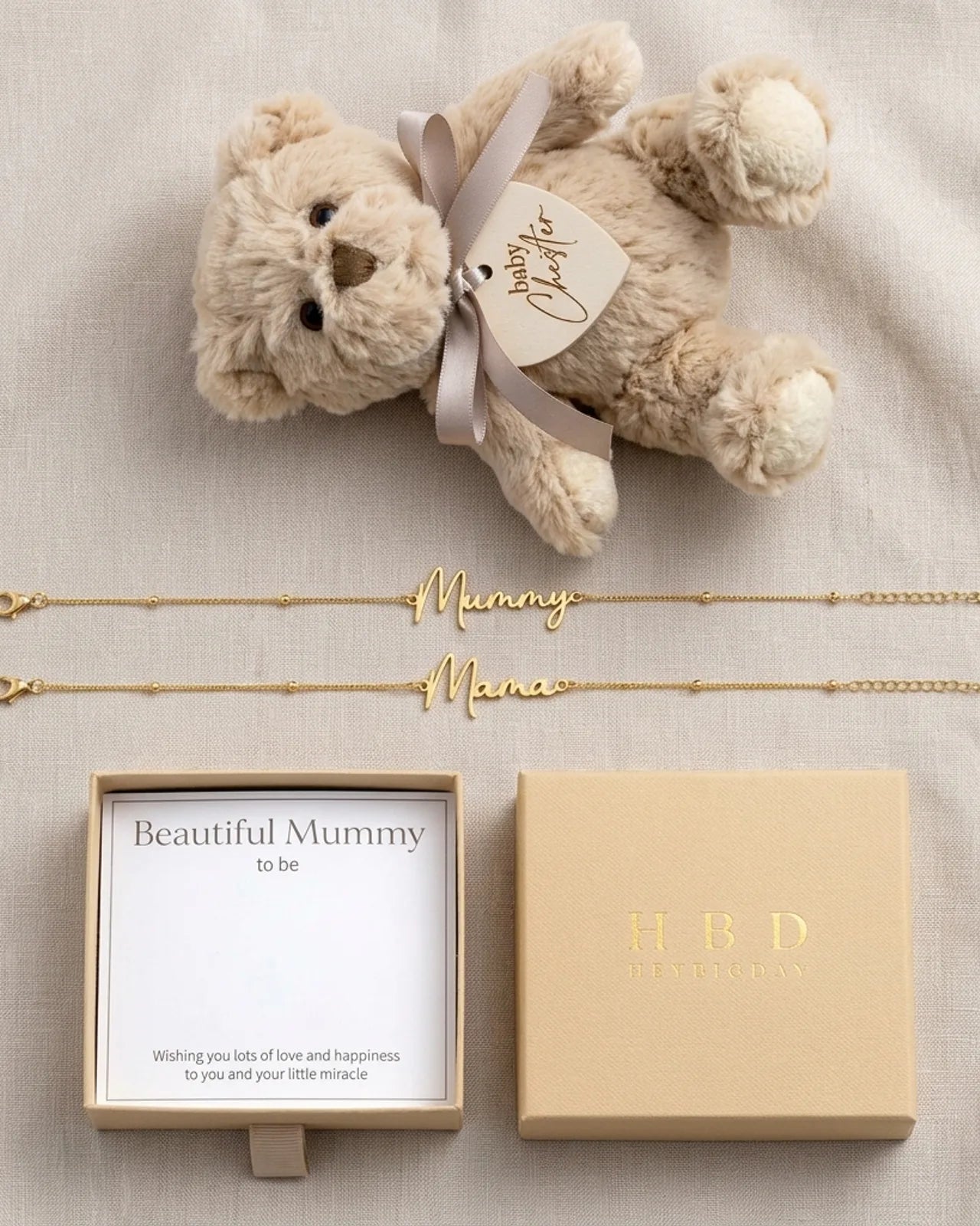 To the Beautiful Mum-to-Be Bracelet Set & Personalised Teddy Bear