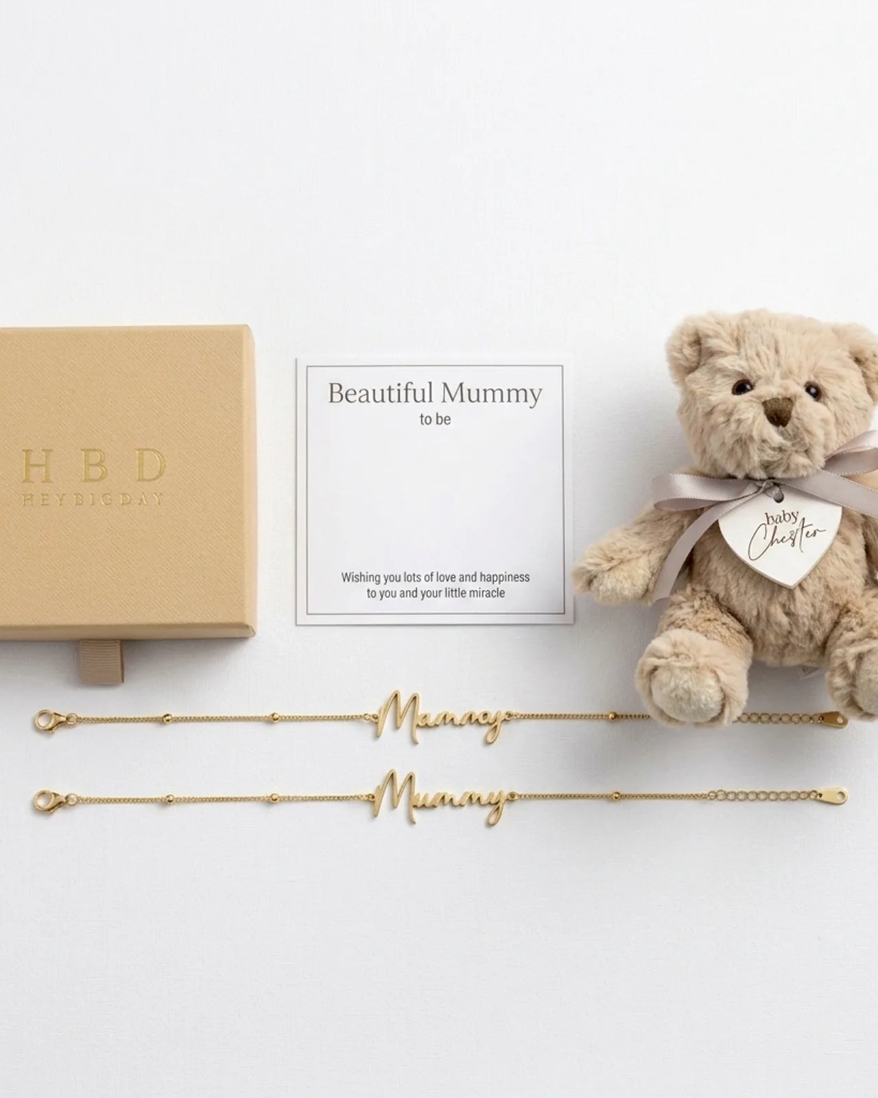 To the Beautiful Mum-to-Be Bracelet Set & Personalised Teddy Bear