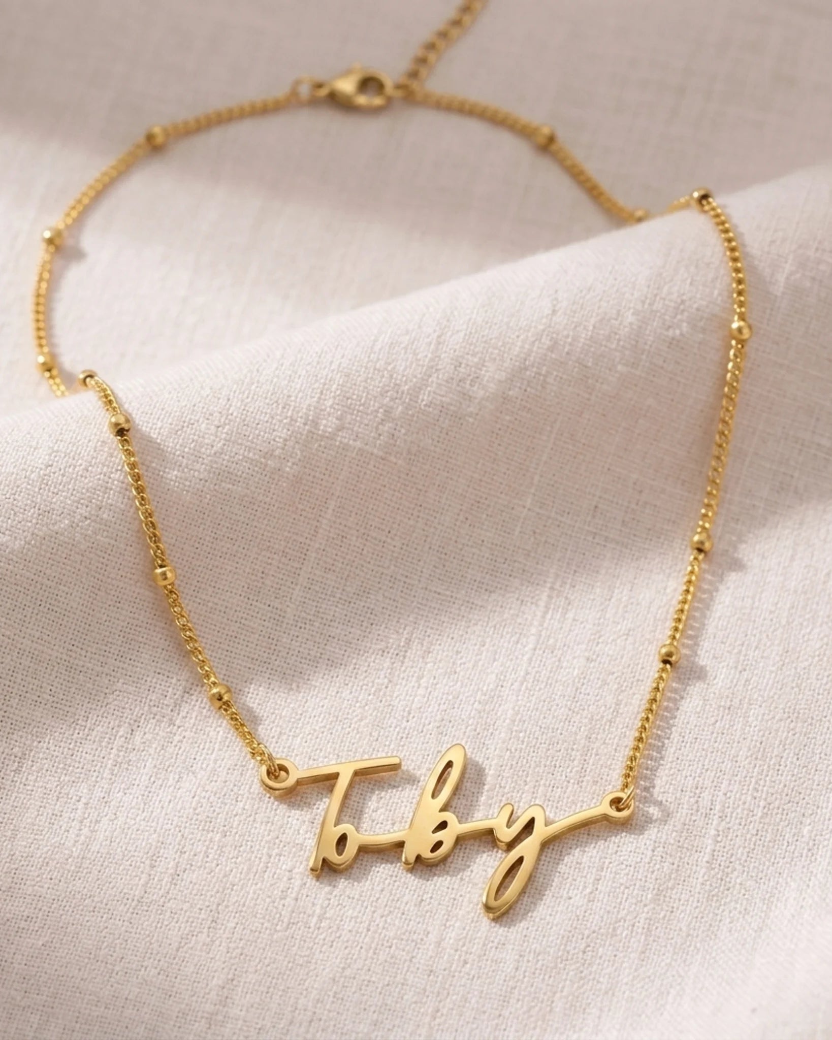Toby Name Necklace | 18ct Gold, Silver & Vermeil | Ready to Ship