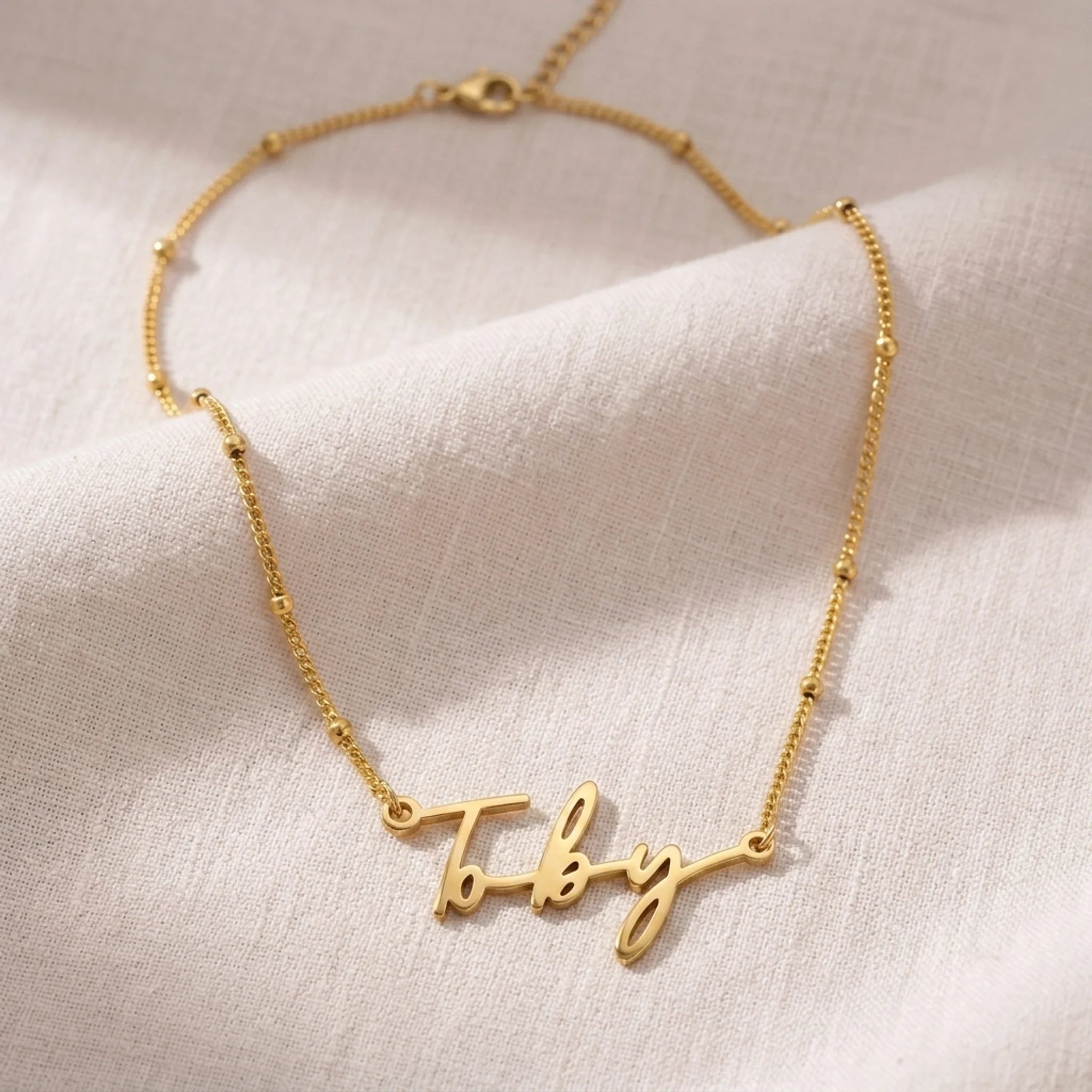 Toby Name Necklace | 18ct Gold, Silver & Vermeil | Ready to Ship