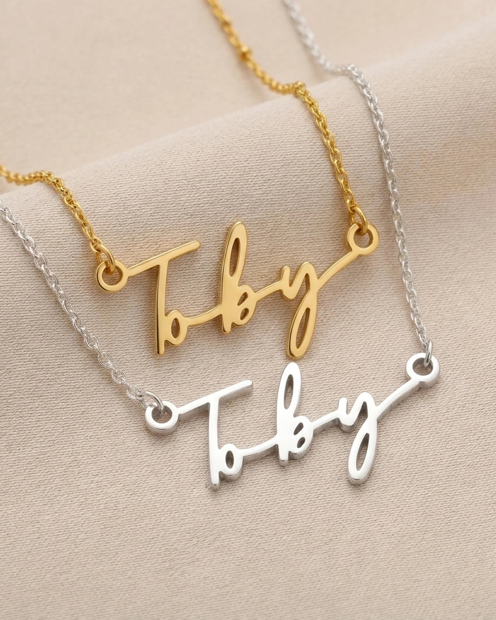 Toby Name Necklace | 18ct Gold, Silver & Vermeil | Ready to Ship