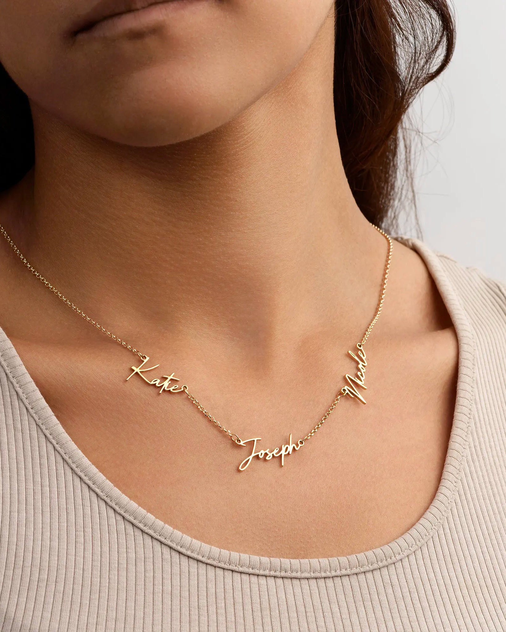 Triple Name Necklace in Gold, Silver or Vermeil – 3 Name Custom Necklace in 9 Designs