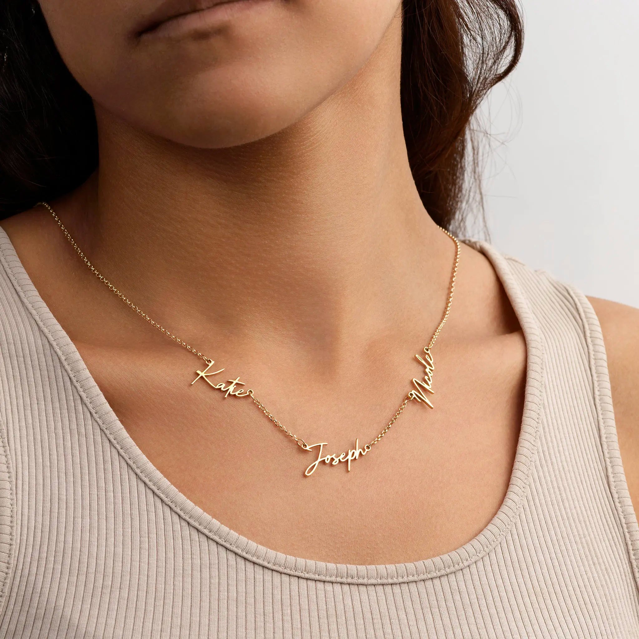 Triple Name Necklace in Gold, Silver or Vermeil – 3 Name Custom Necklace in 9 Designs
