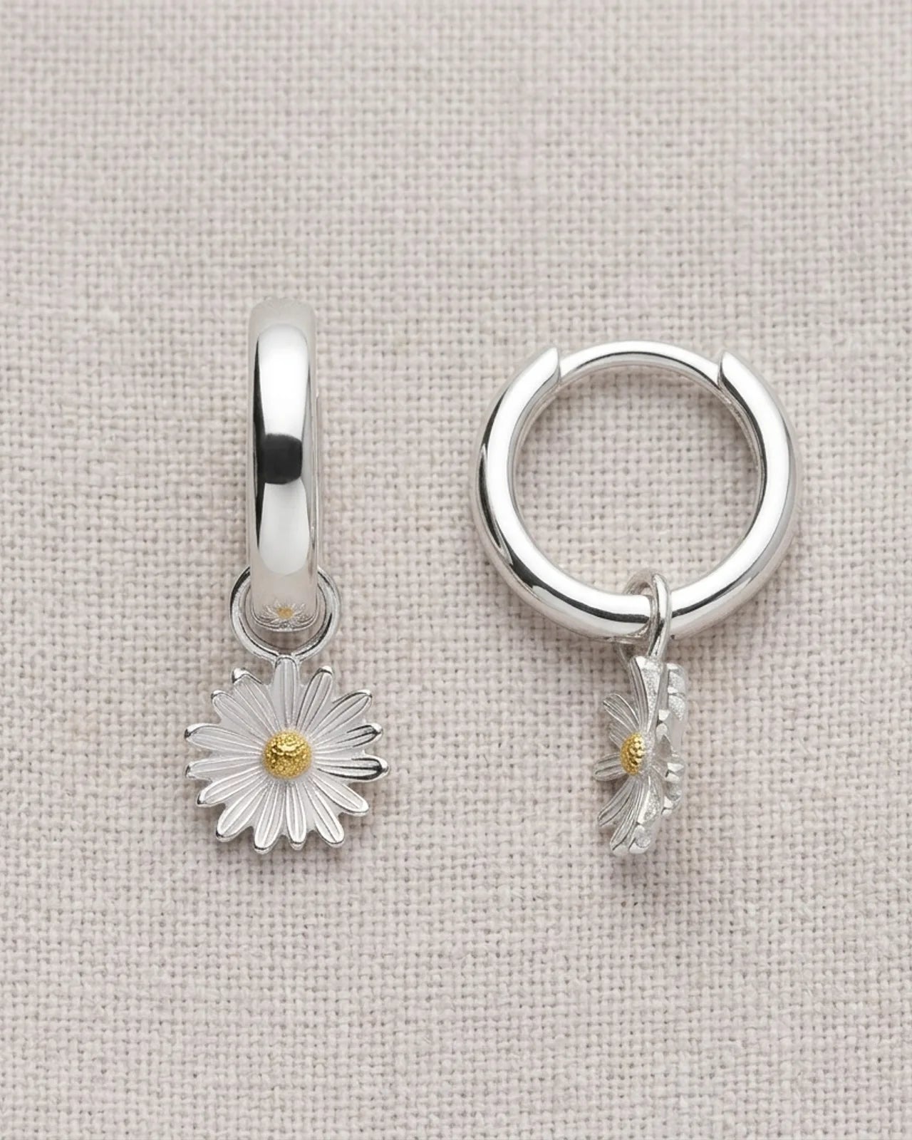 Two-tone Daisy Charm Huggie Hoop Earrings