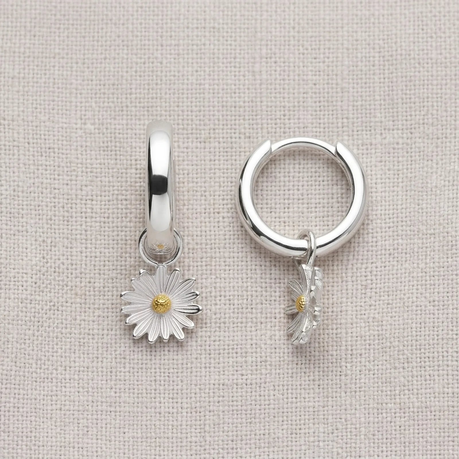 Two-tone Daisy Charm Huggie Hoop Earrings
