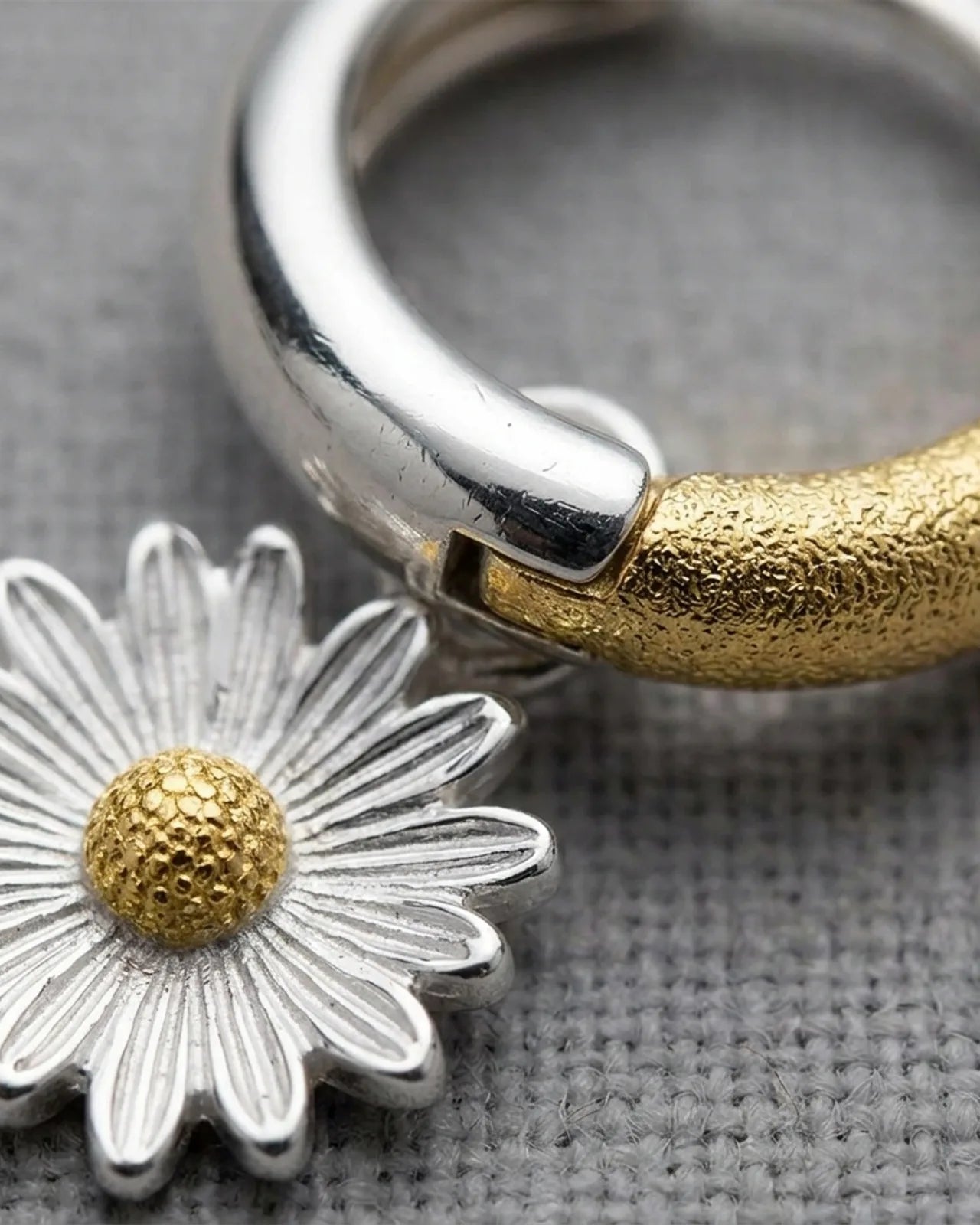 Two-tone Daisy Charm Huggie Hoop Earrings