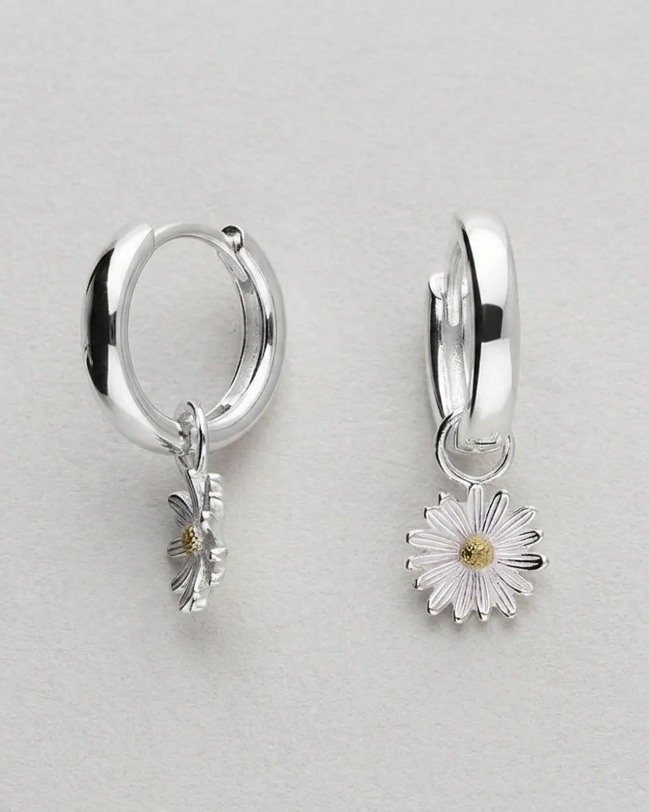 Two-tone Daisy Charm Huggie Hoop Earrings