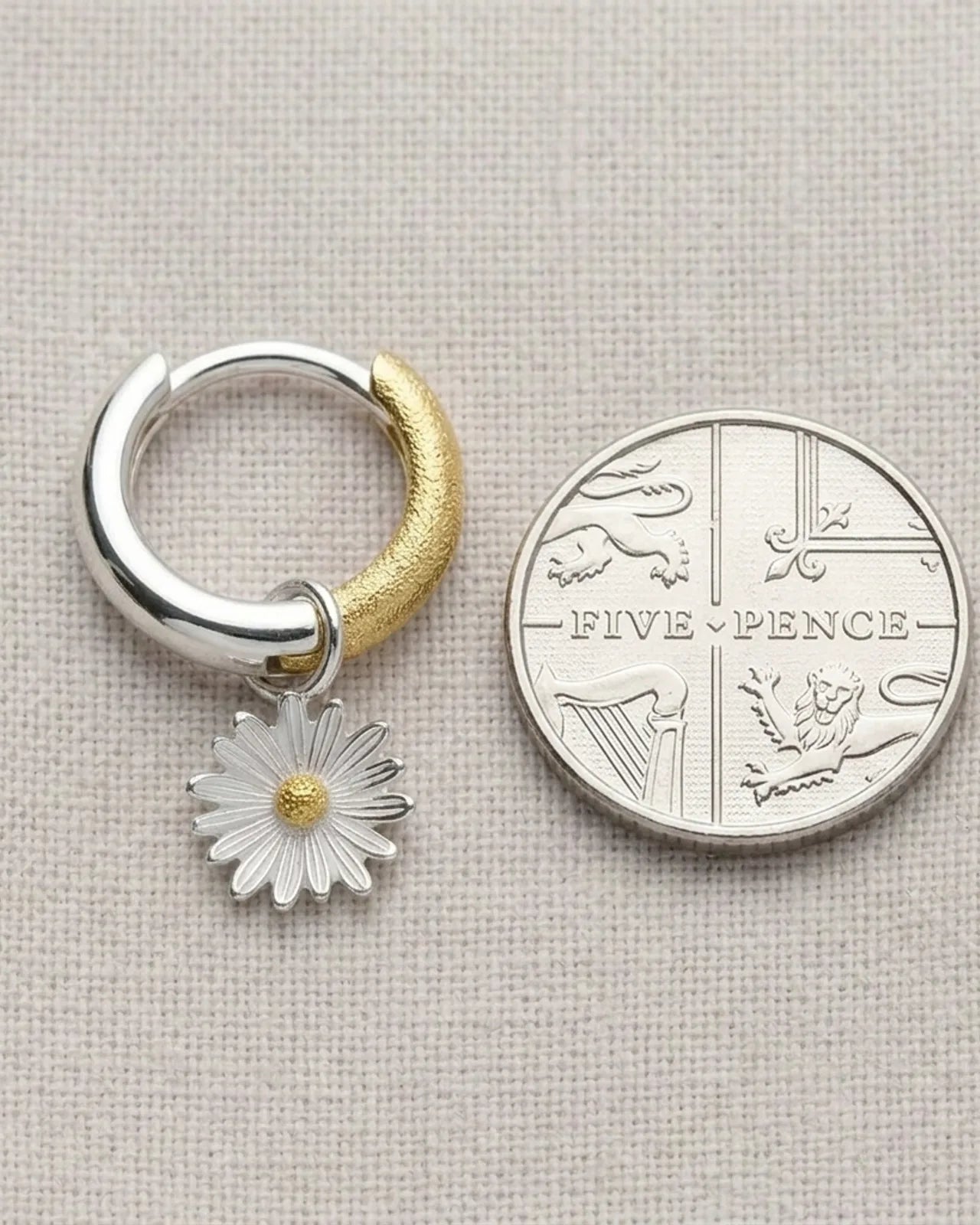 Two-tone Daisy Charm Huggie Hoop Earrings
