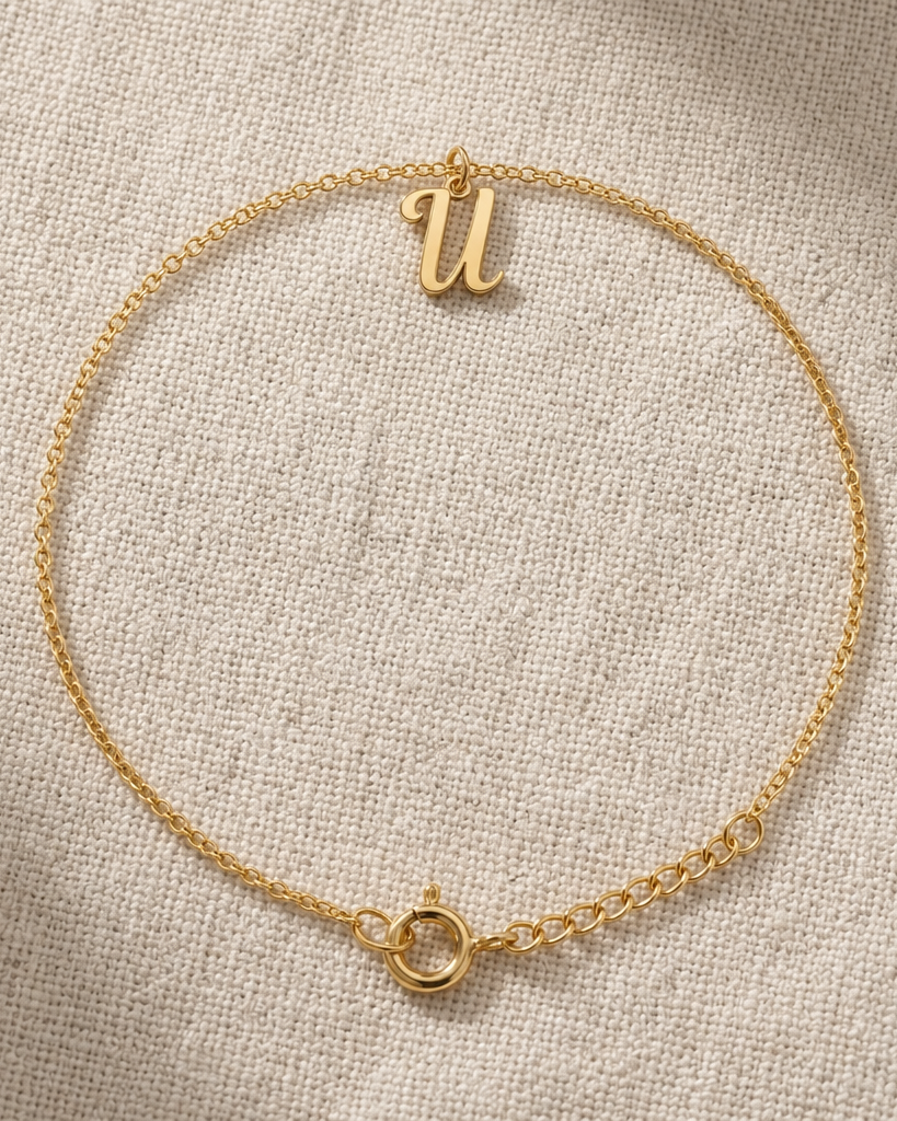 U Bracelet | Initial & Letter U Charm, Gold & Silver