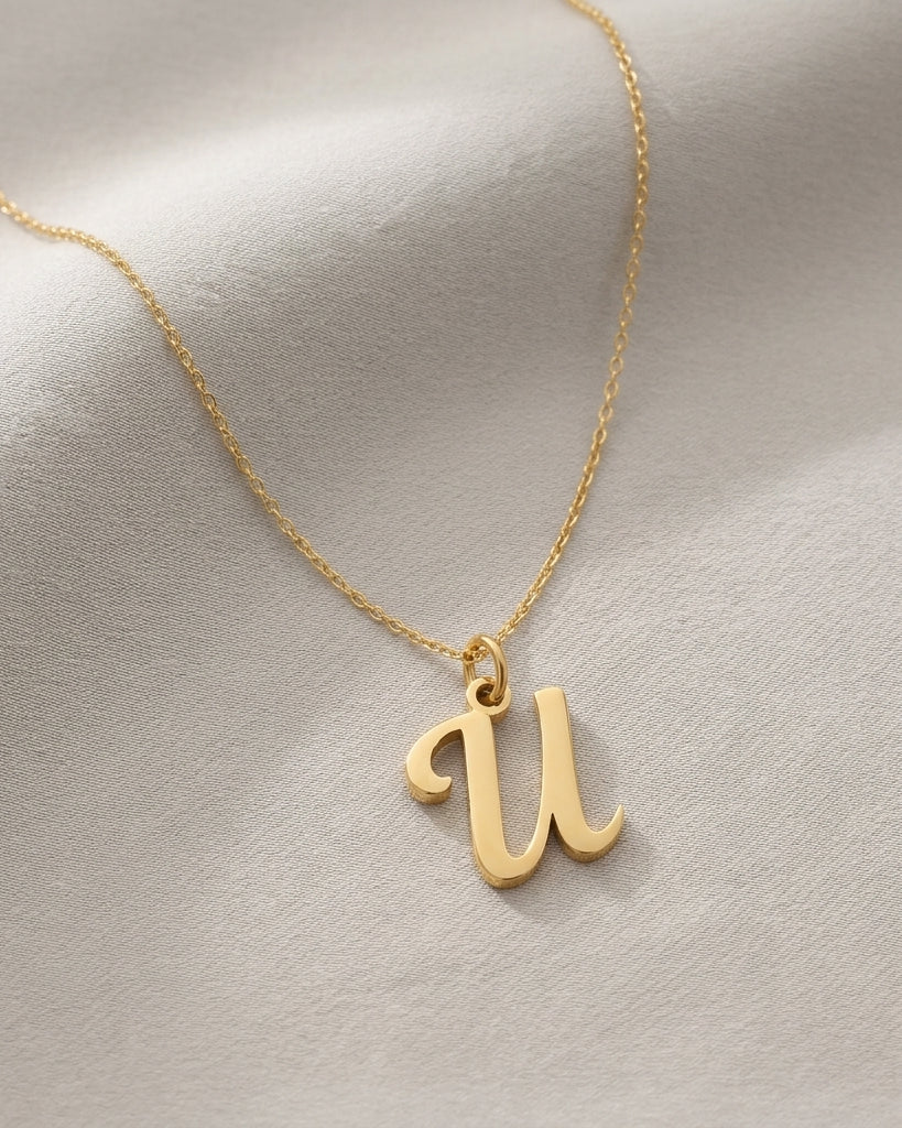 U Necklace | Initial & Letter U Pendant, Gold & Silver