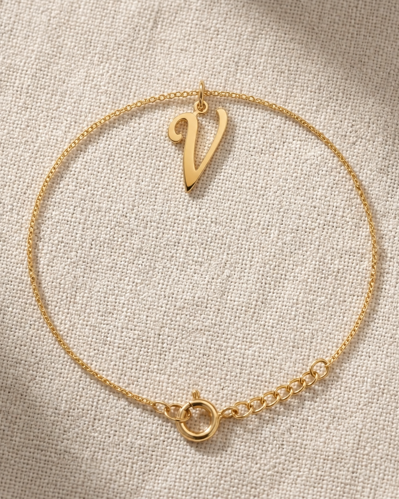 V Bracelet | Initial & Letter V Charm, Gold & Silver