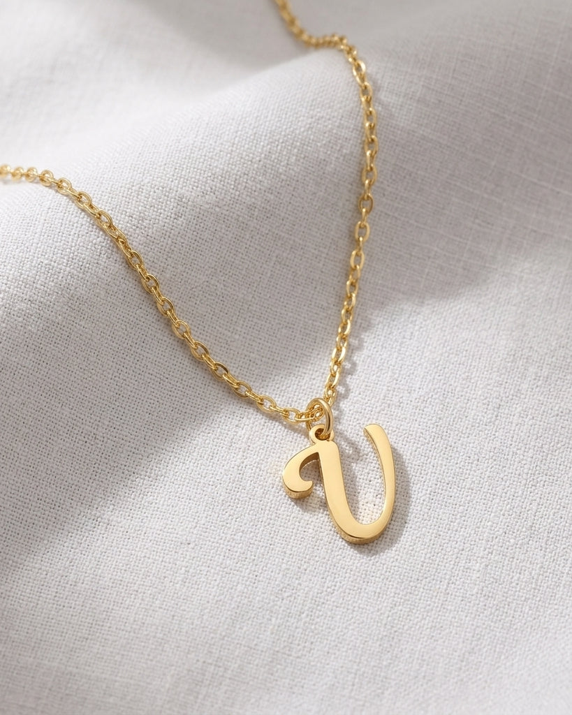 V Necklace | Initial & Letter V Pendant, Gold & Silver