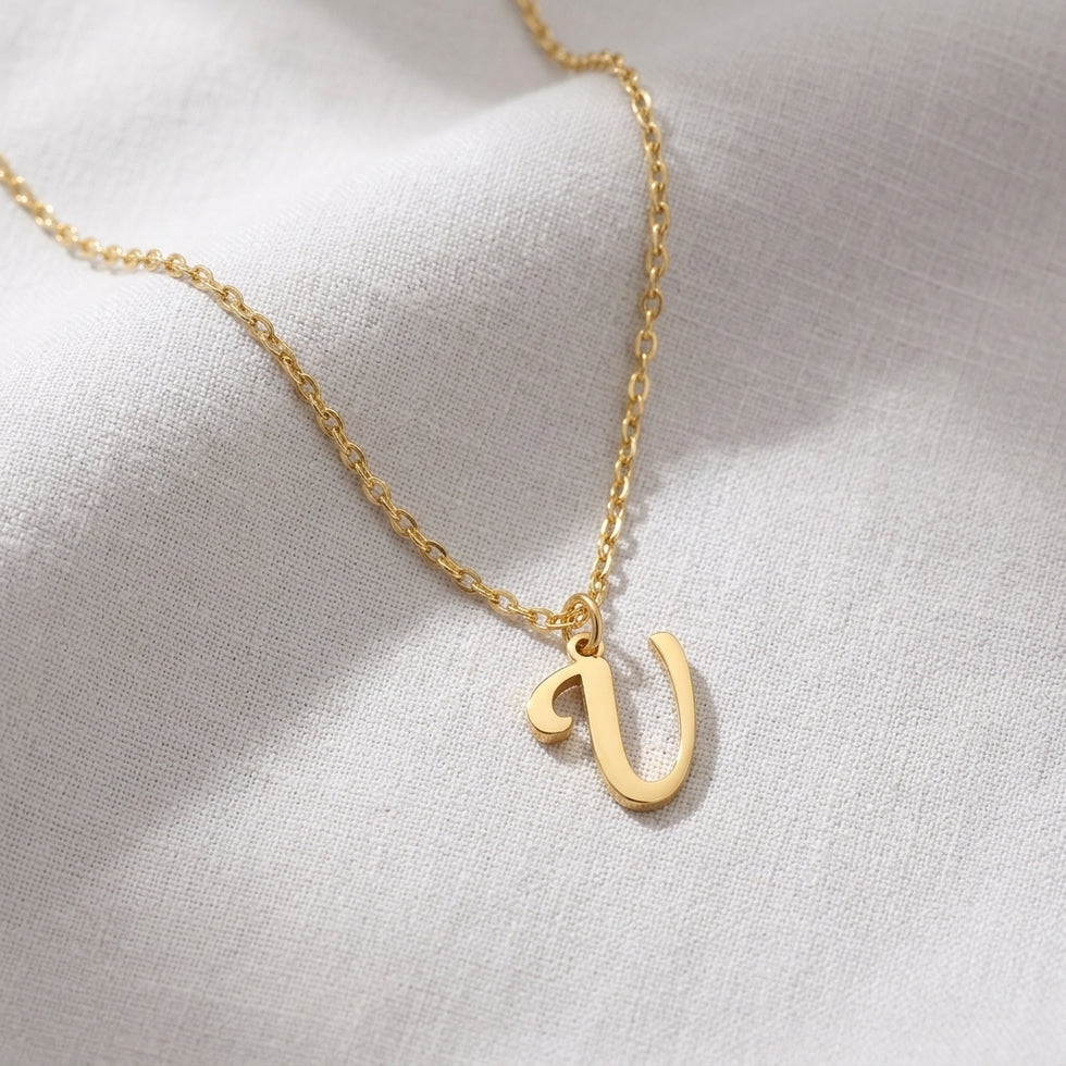 V Necklace | Initial & Letter V Pendant, Gold & Silver