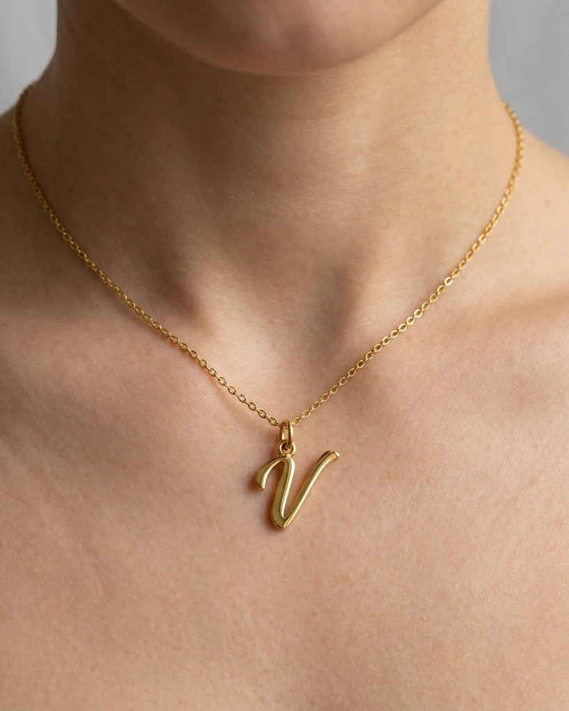 V Necklace | Initial & Letter V Pendant, Gold & Silver
