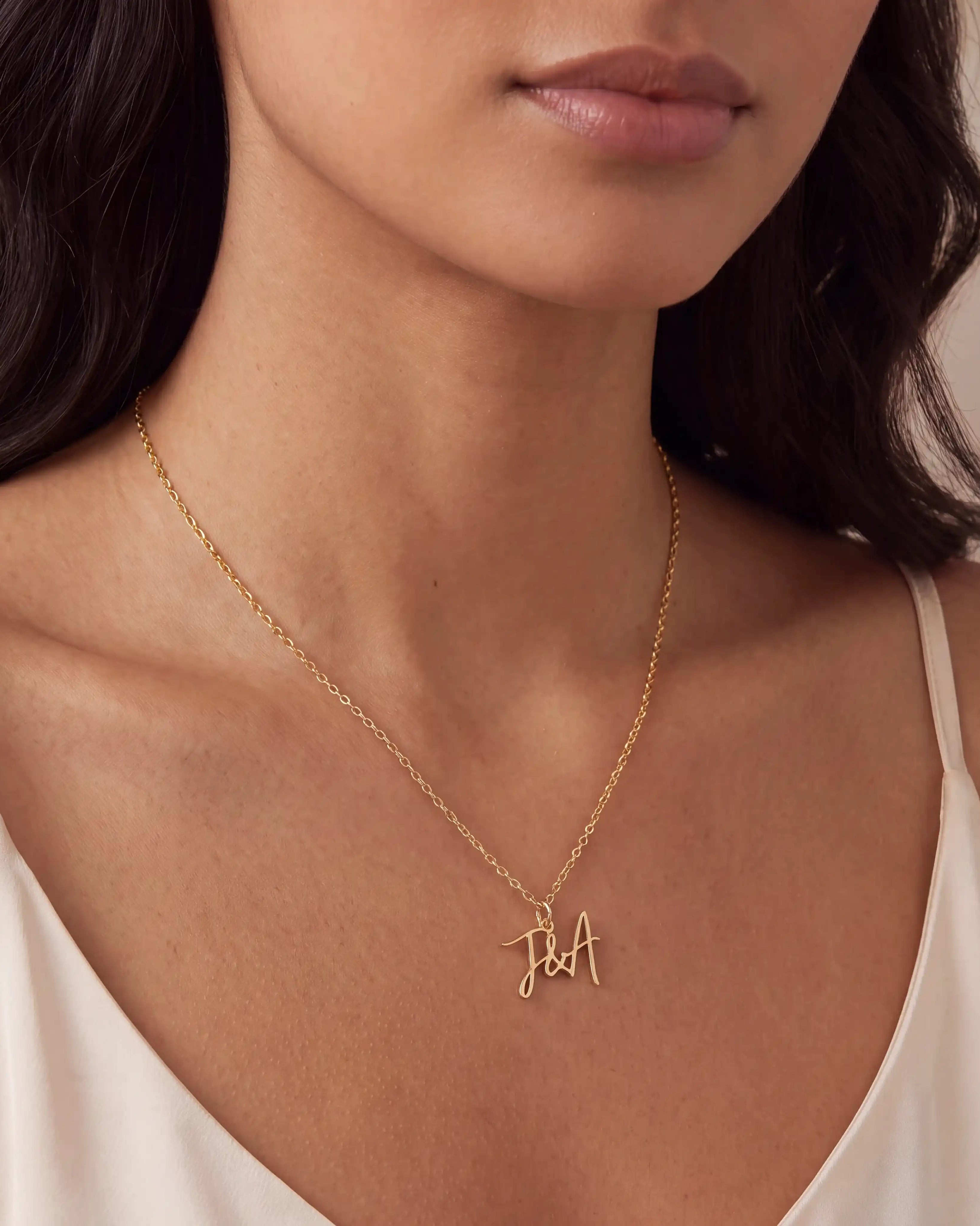 Personalised Double Initial Necklace with Ampersand – Gold & Silver