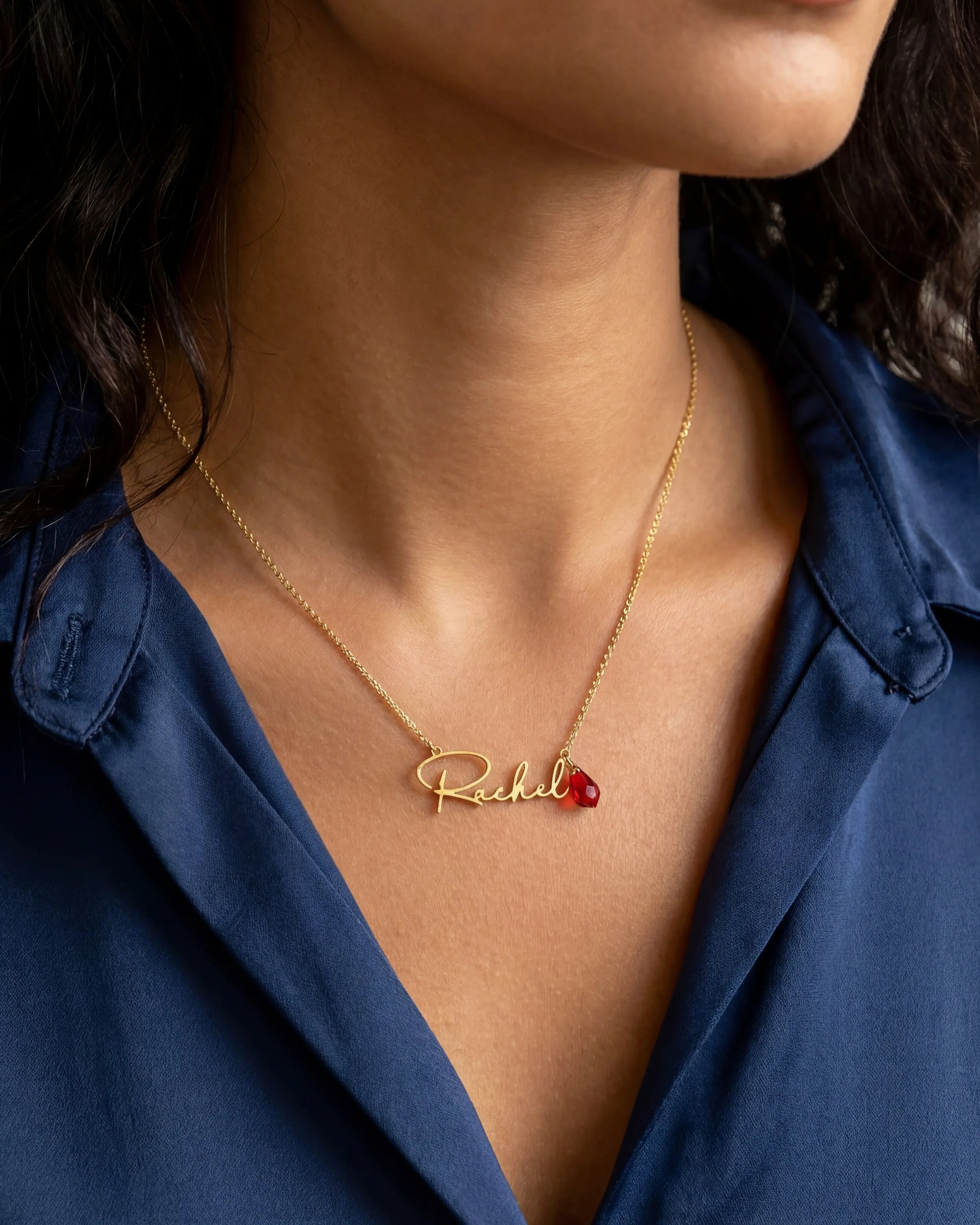 Vermeil / Style 1 / 18" Inches Necklace Birthstone Personalised Name Necklace HBD Birthstone Personalised Name Necklace in 18ct Gold & Sterling Silver