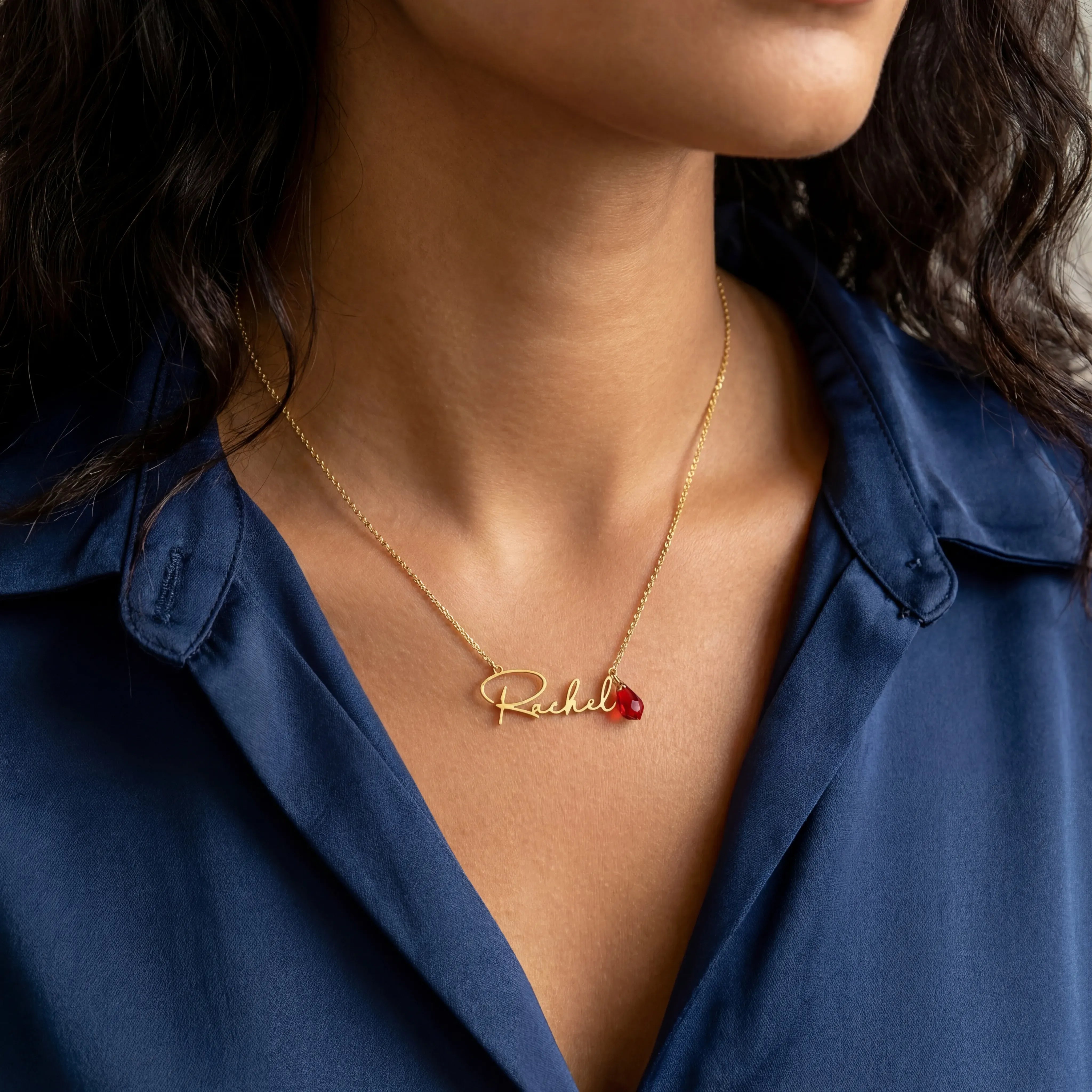 Vermeil / Style 1 / 18" Inches Necklace Birthstone Personalised Name Necklace HBD Birthstone Personalised Name Necklace in 18ct Gold & Sterling Silver