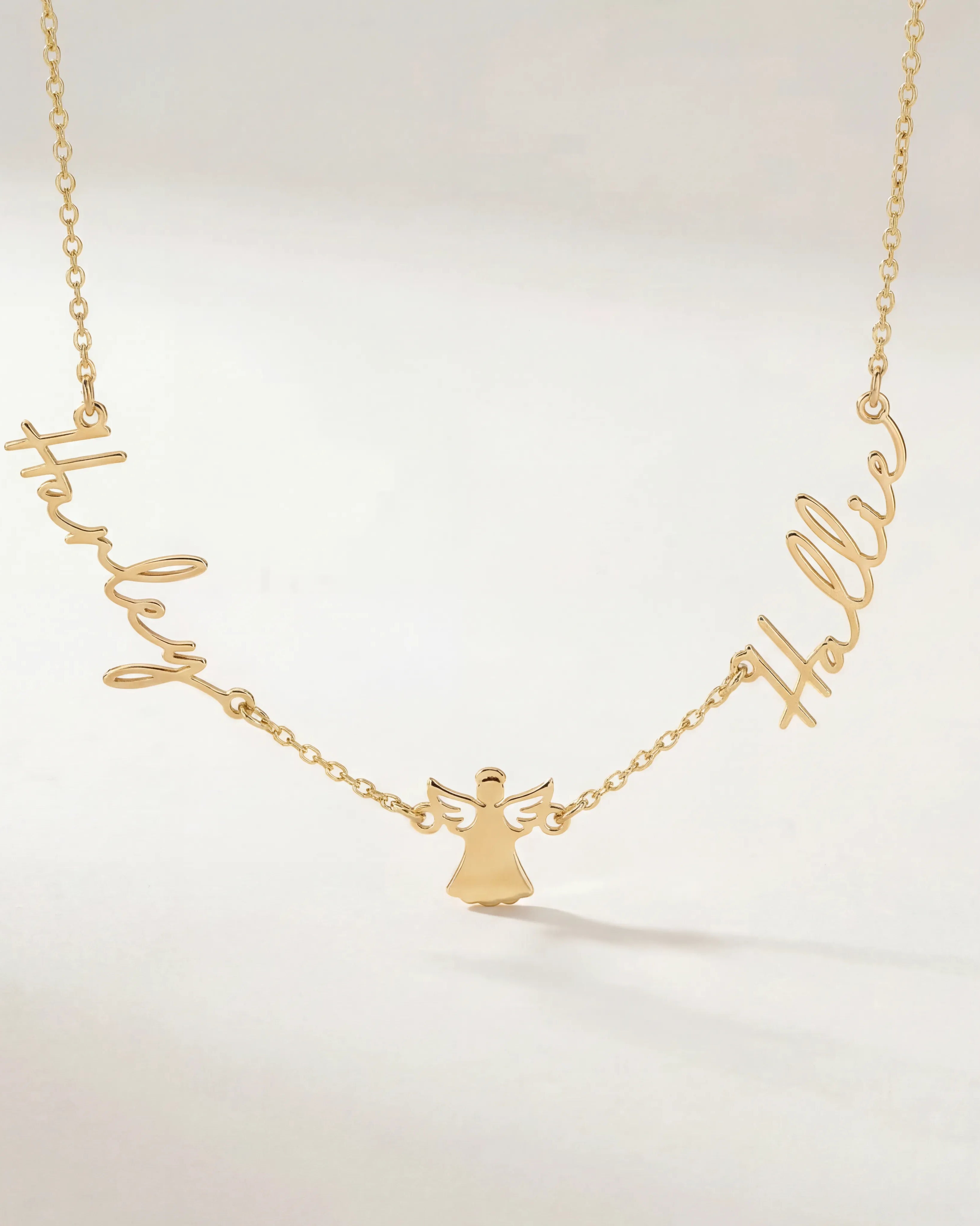 Vermeil / Style 1 / 18" Inches Necklace Double Name with Angel Necklace HBD Angel Name Necklace with Two Names – Personalised Gold & Silver Gift