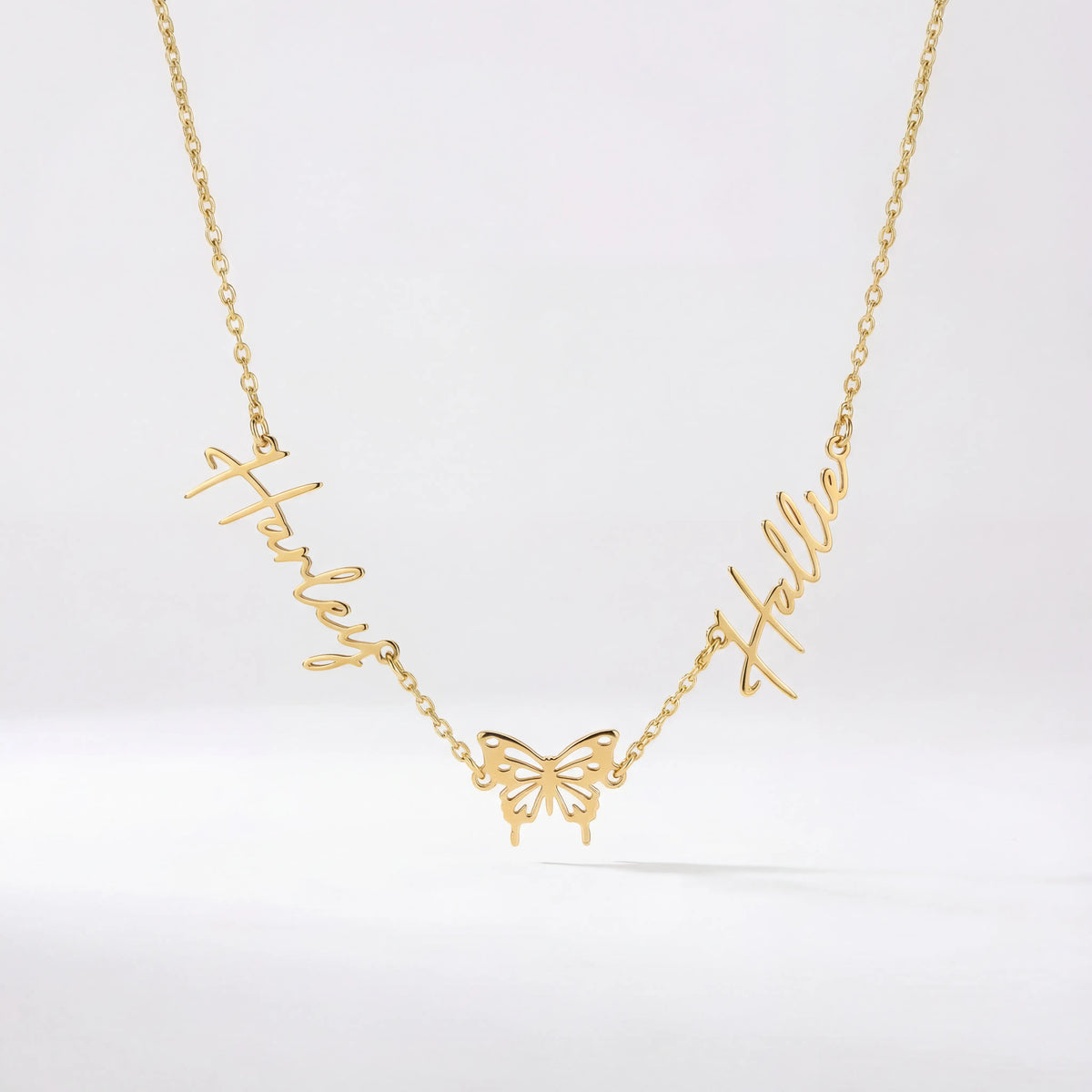 Custom Double Name with Butterfly Necklace – Gold, Silver & Vermeil