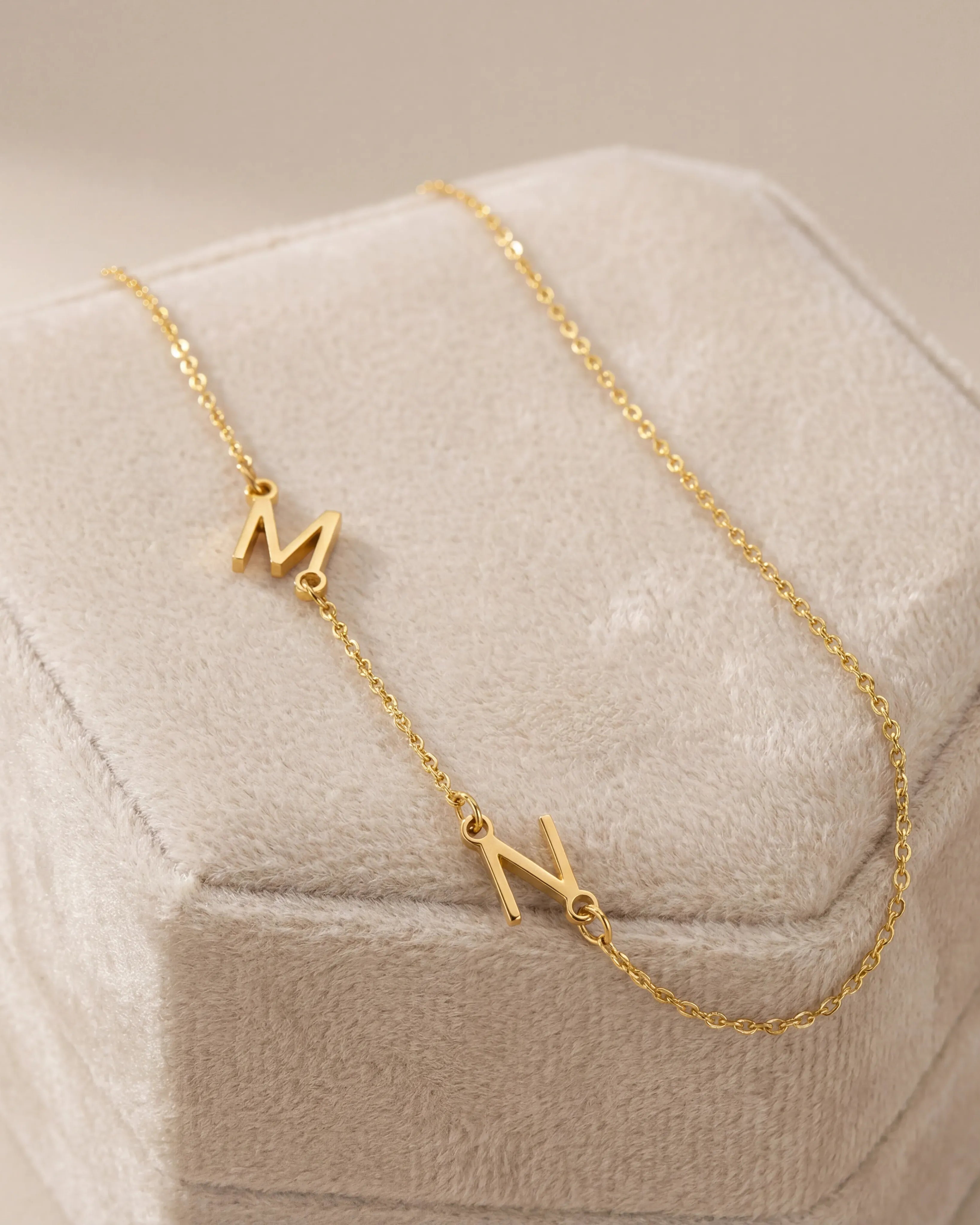 Vermeil / Style 1 / 18" Inches Necklace Double Sideways Initial Necklace HBD Double Sideways Initial Necklace Upto 5 Initials in Gold or Silver