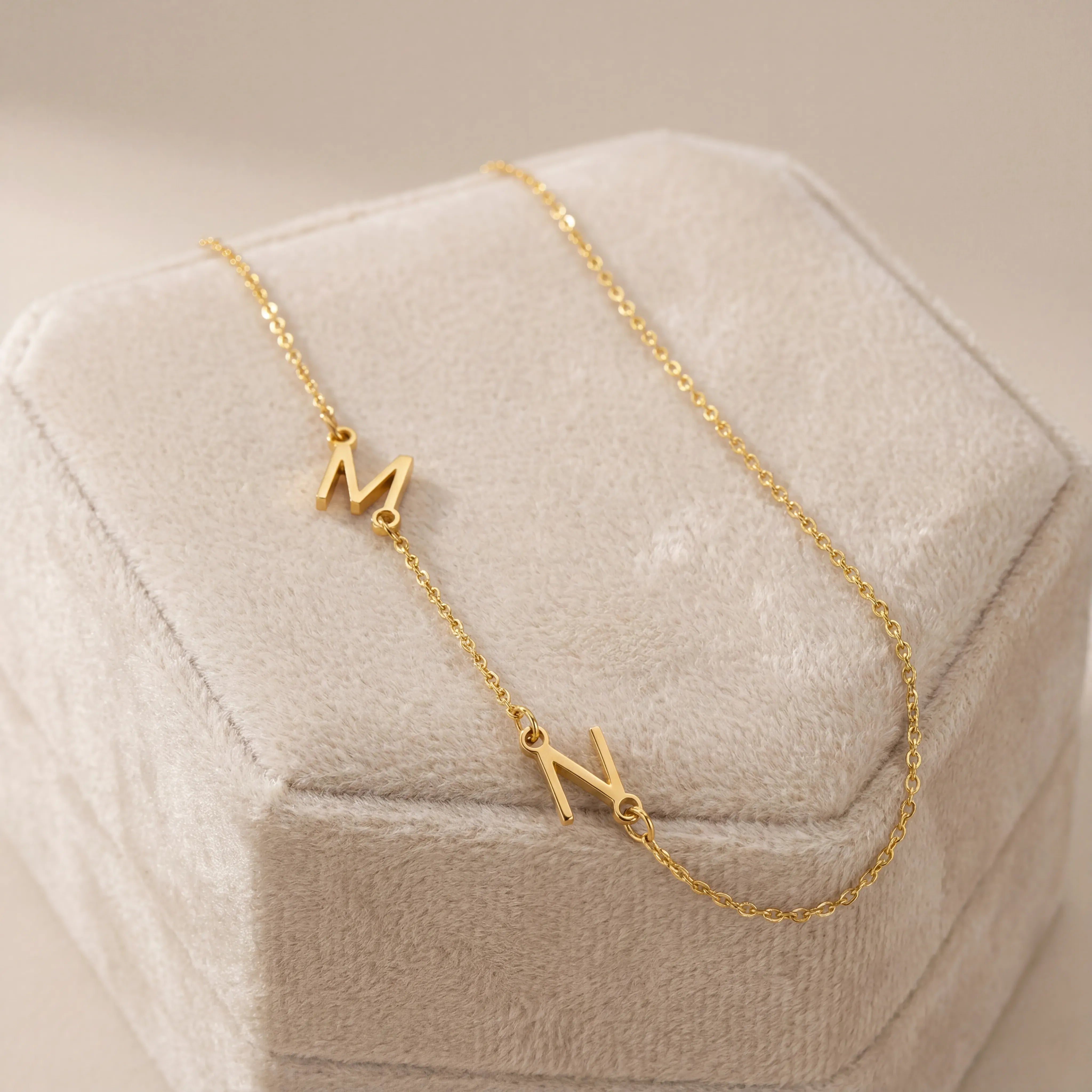 Vermeil / Style 1 / 18" Inches Necklace Double Sideways Initial Necklace HBD Double Sideways Initial Necklace Upto 5 Initials in Gold or Silver