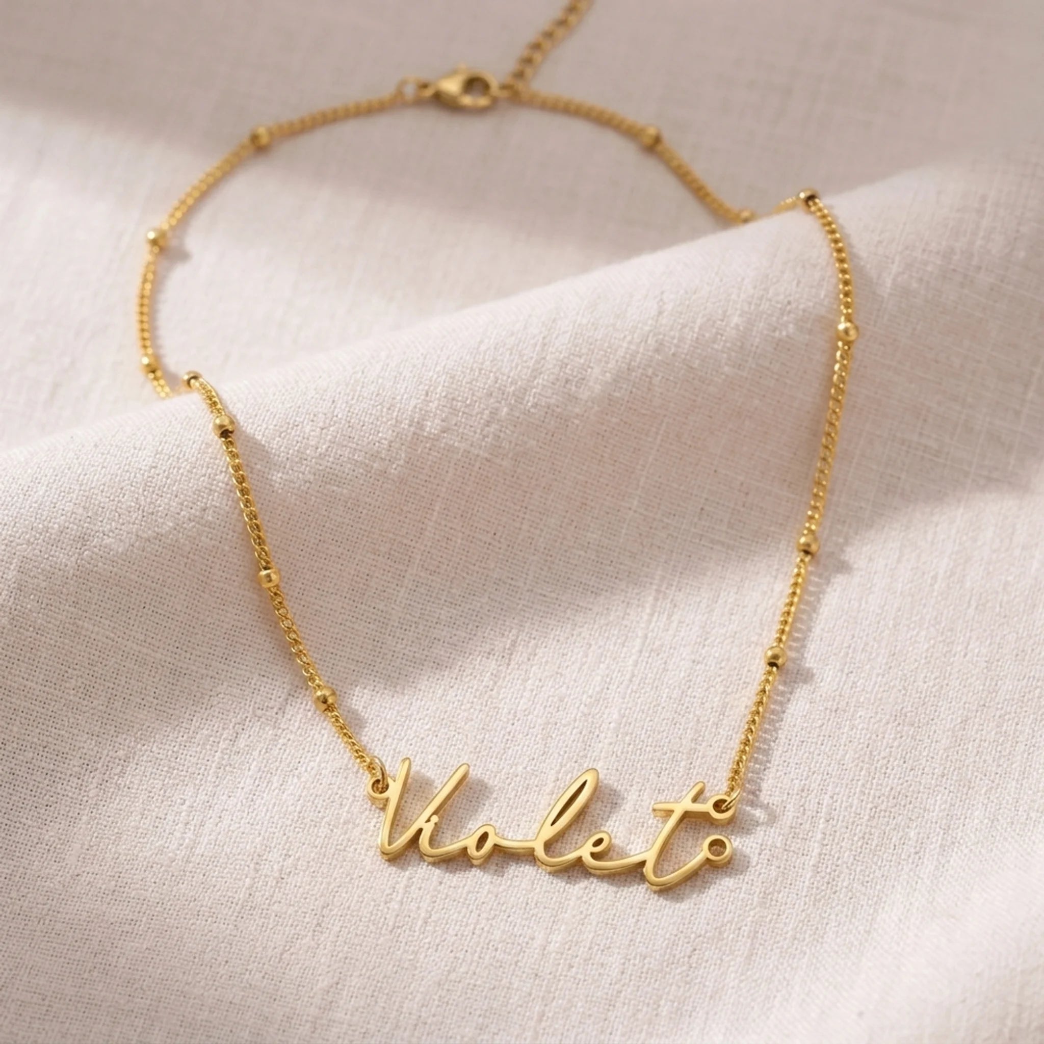 Violet Name Necklace | 18ct Gold, Silver & Vermeil | Ready to Ship