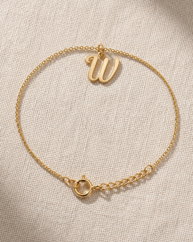 W Bracelet | Initial & Letter W Charm, Gold & Silver