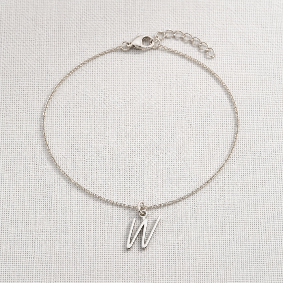 Bracciale W | Ciondolo con iniziale e lettera W, oro e argento
