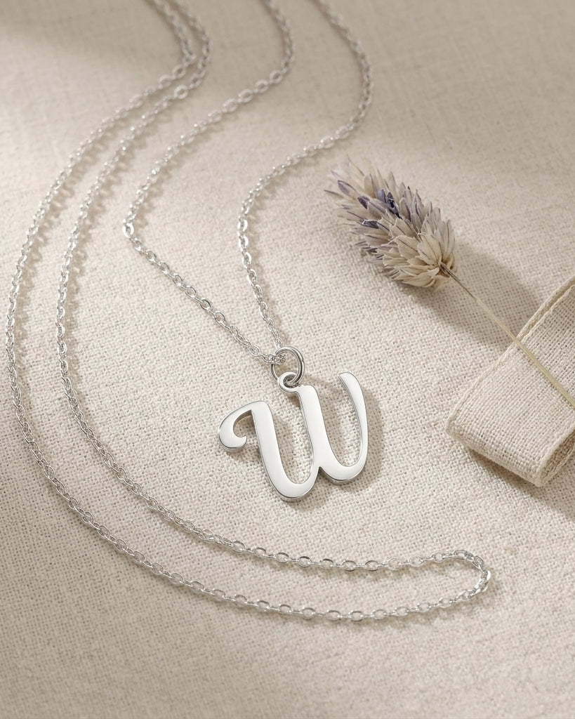 W Necklace | Initial & Letter W Pendant, Gold & Silver